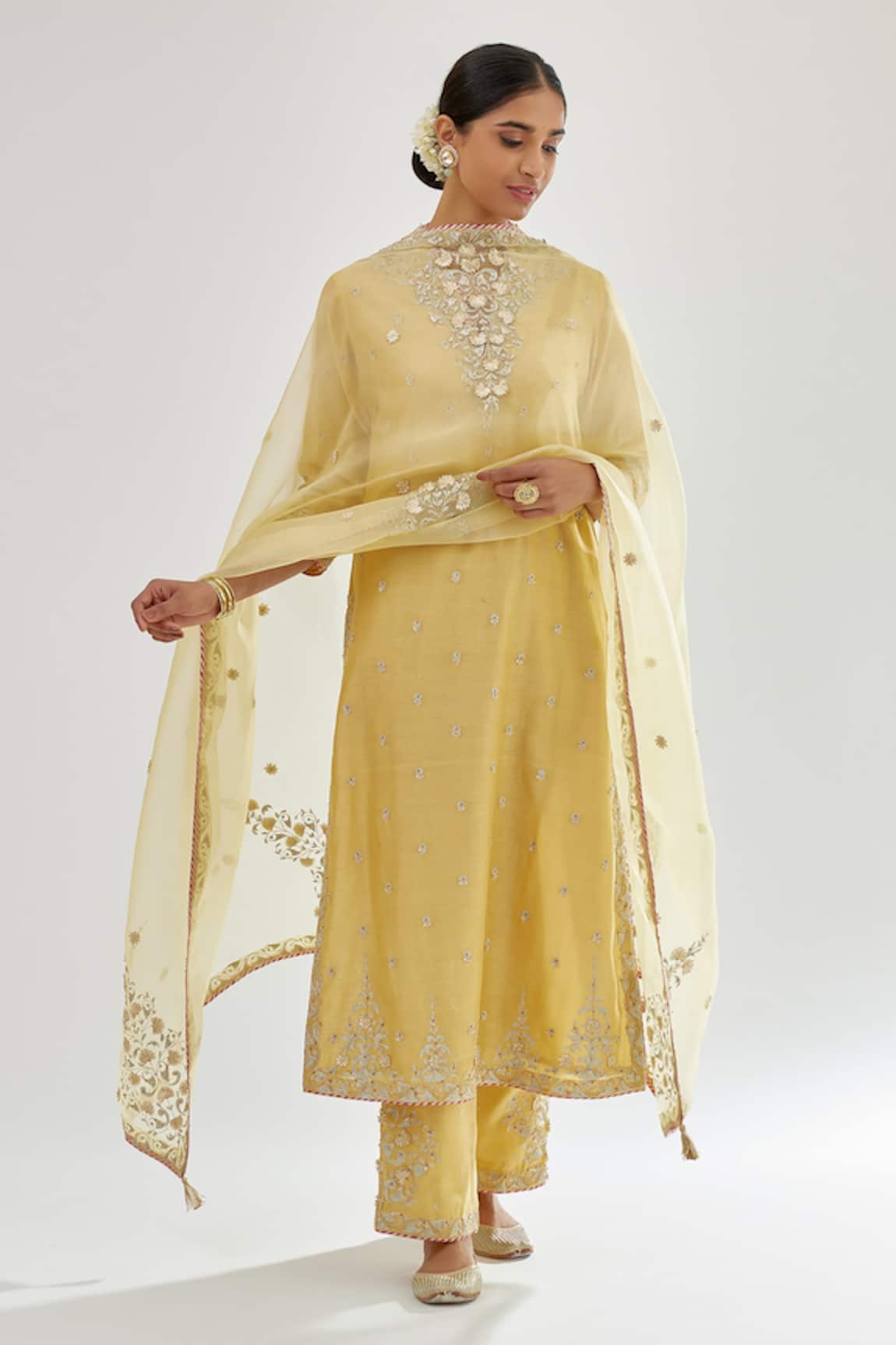Kora Silk Chanderi Embroidered Kurta Set 