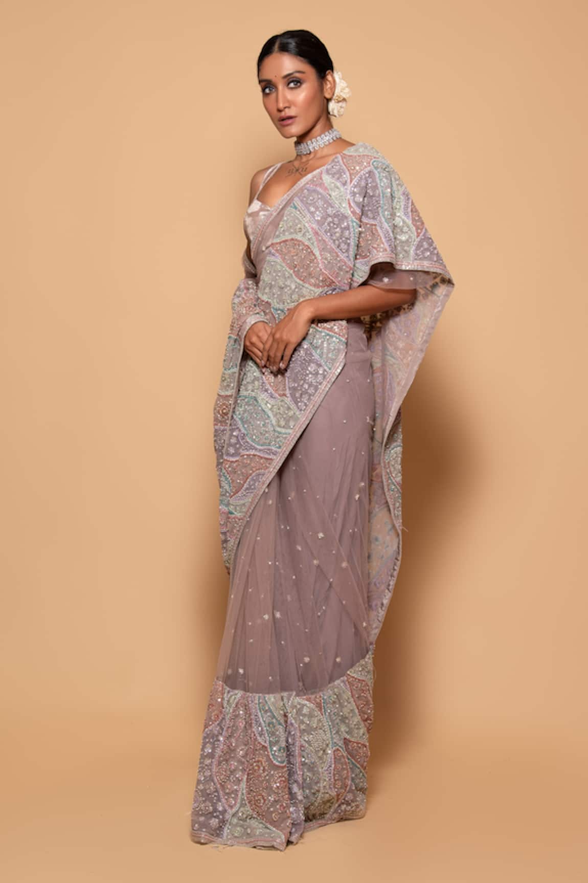 Pallavi Poddar Amoeba Embellished Saree With Velvet Blouse