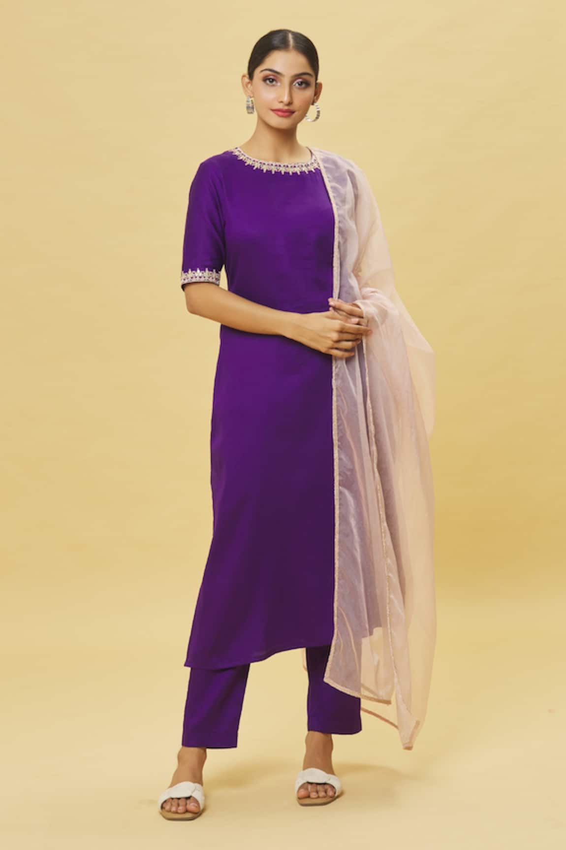 Samyukta Singhania Straight Kurta Set With Sheer Dupatta 