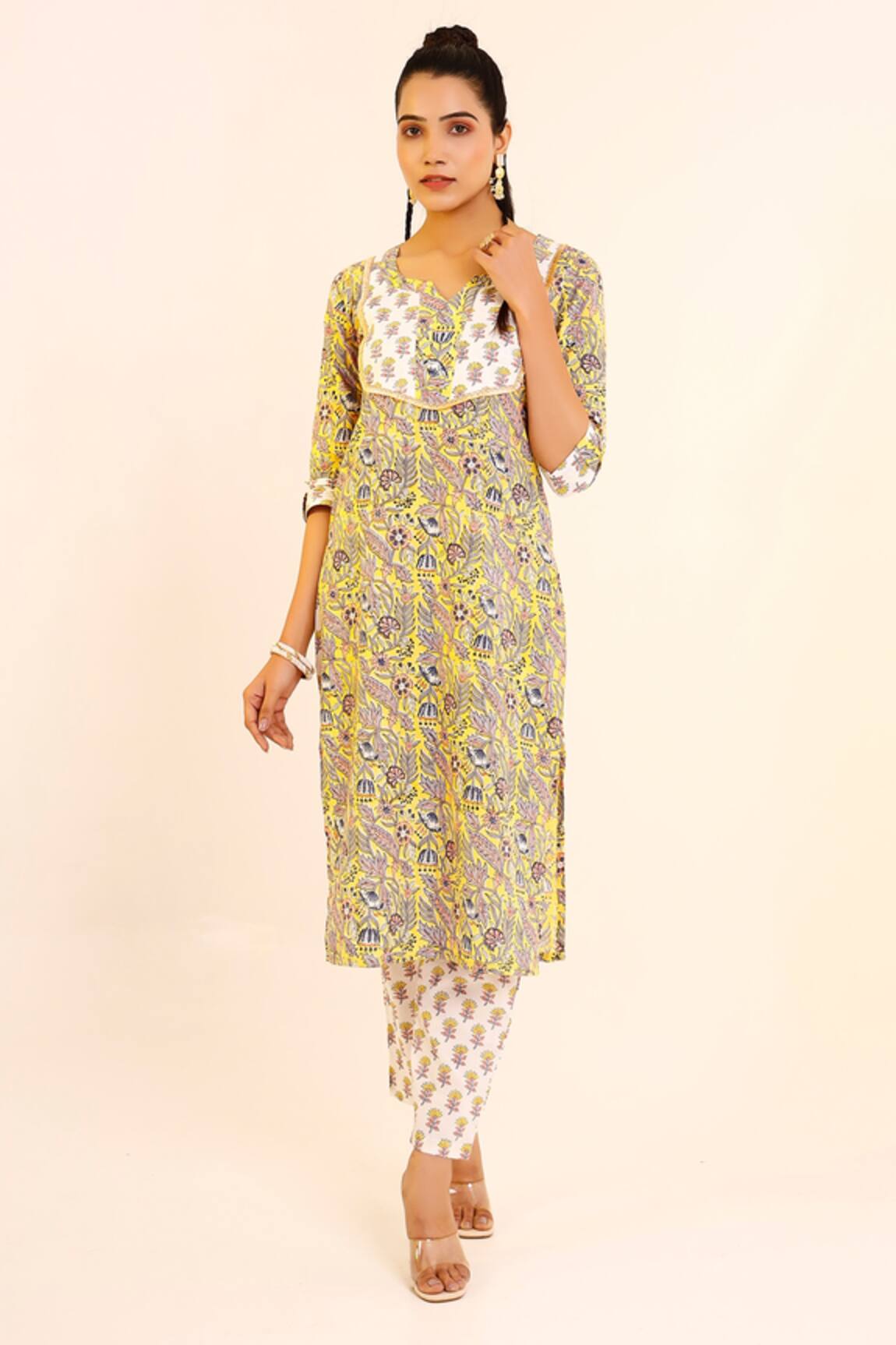 Pheeta Flora Print Long Kurta & Pant Set