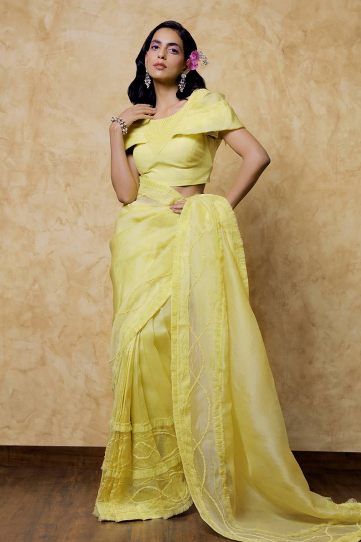 Shilpi Gupta Organza Embroidered Saree With Draped Blouse 