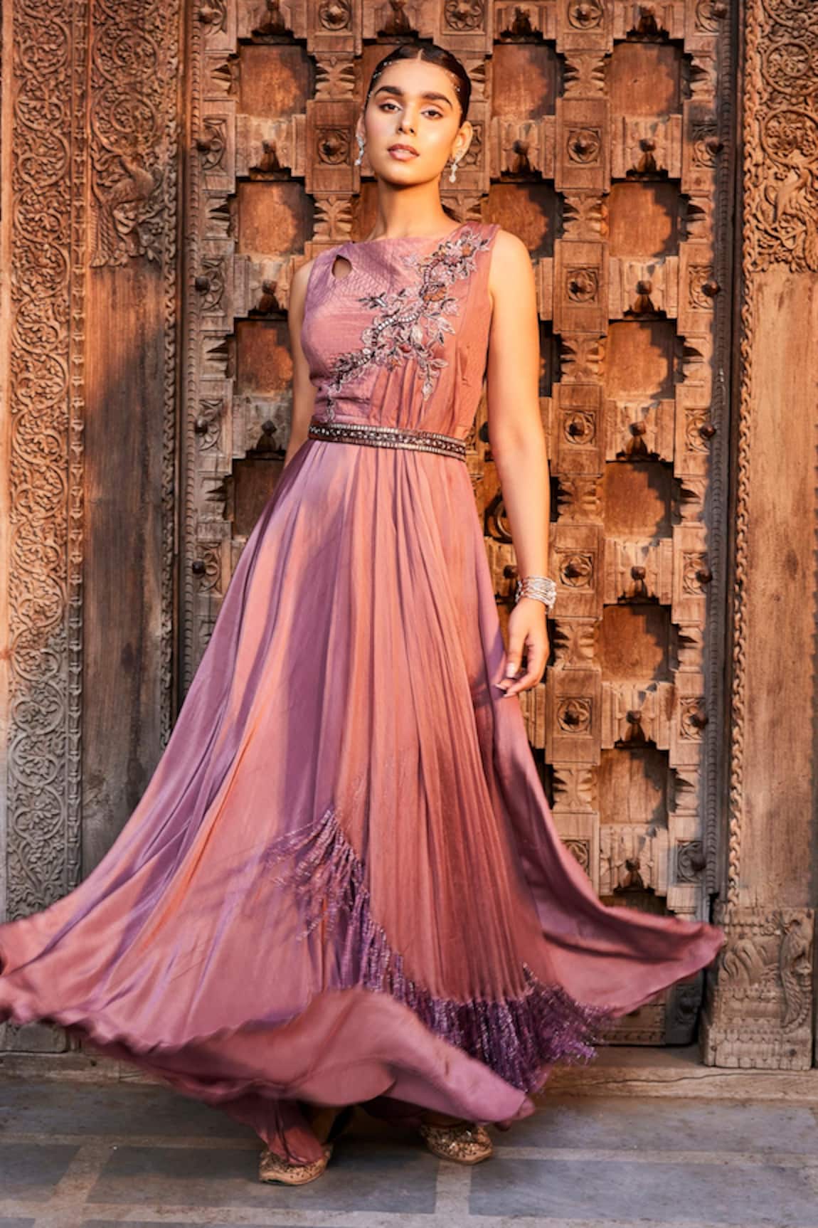 Mehak Murpana Floral Embellished Gown With Belt