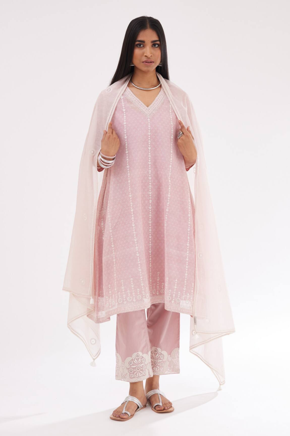 Kora Hand Block Print A-Line Short Kurta Set