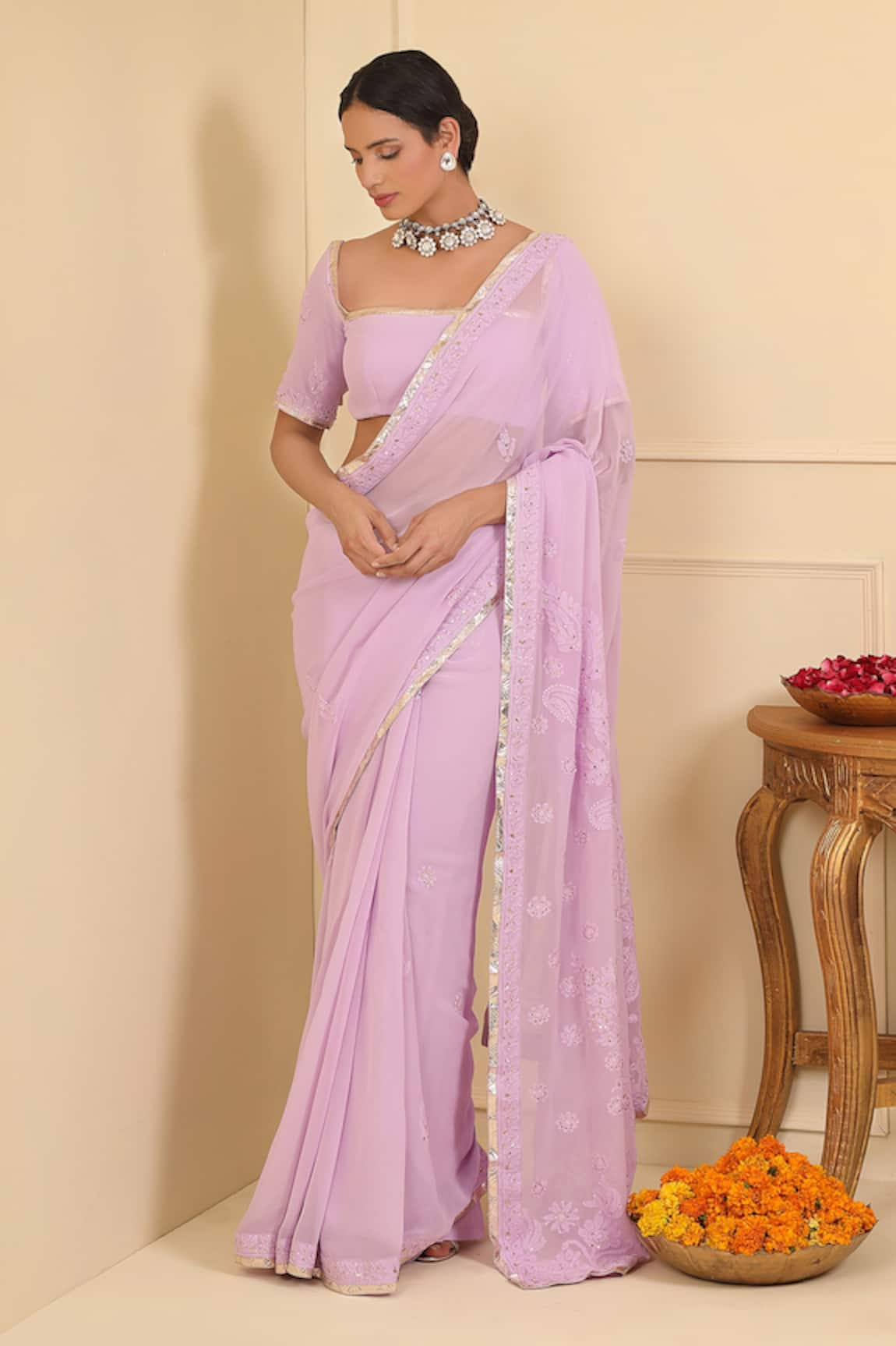 Esha Koul Chikankari Embroidered Saree With Blouse