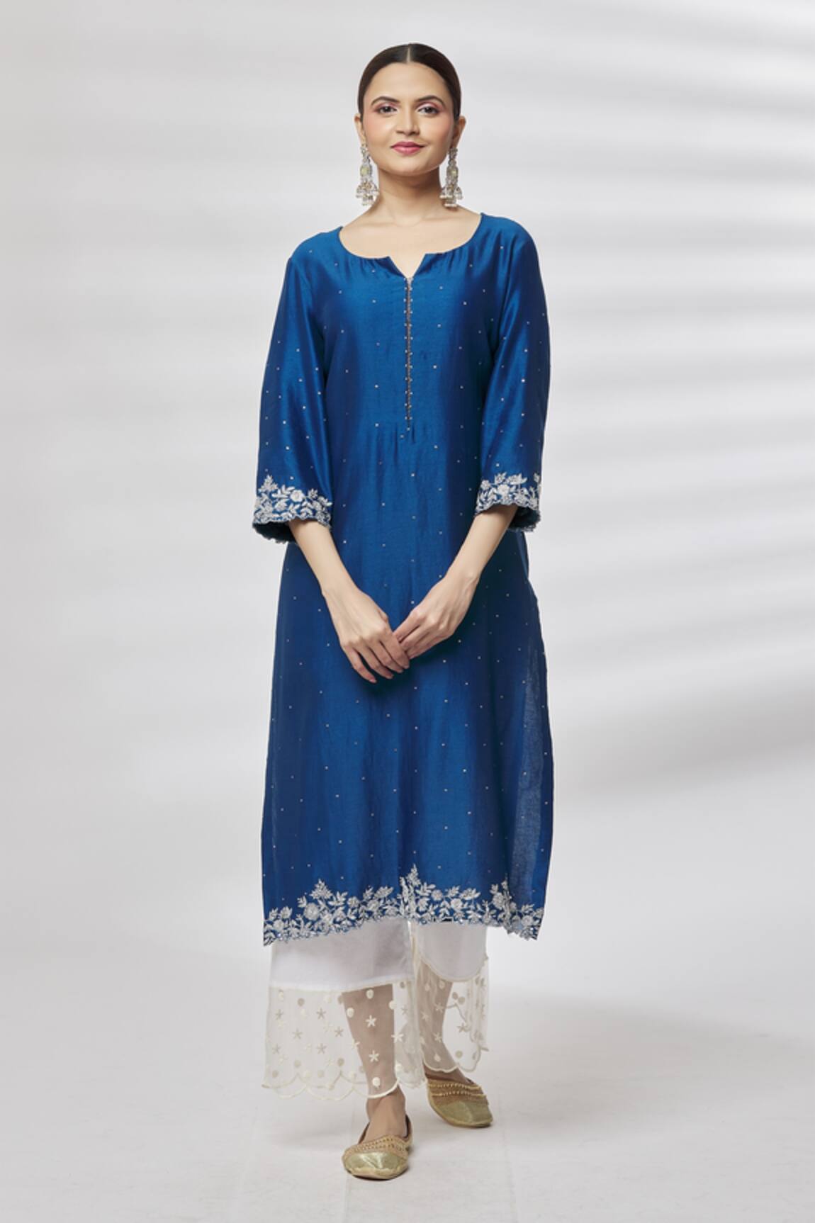 Kasturi Tikmani Chanderi Floral Pattern Straight Kurta 