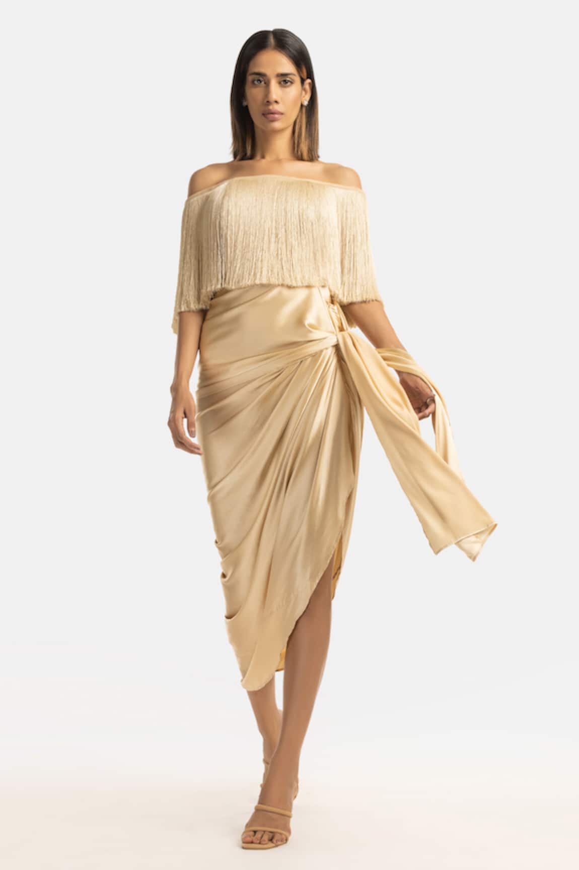 431-88 By Shweta Kapur Off Shoulder Fringe Top 