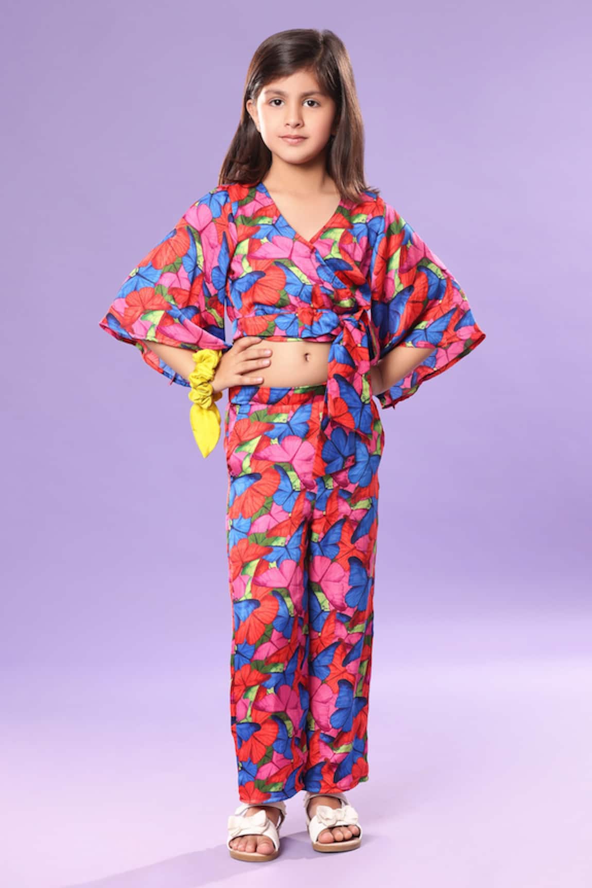 Littlecheer Butterfly Print Crop Top & Pant Set