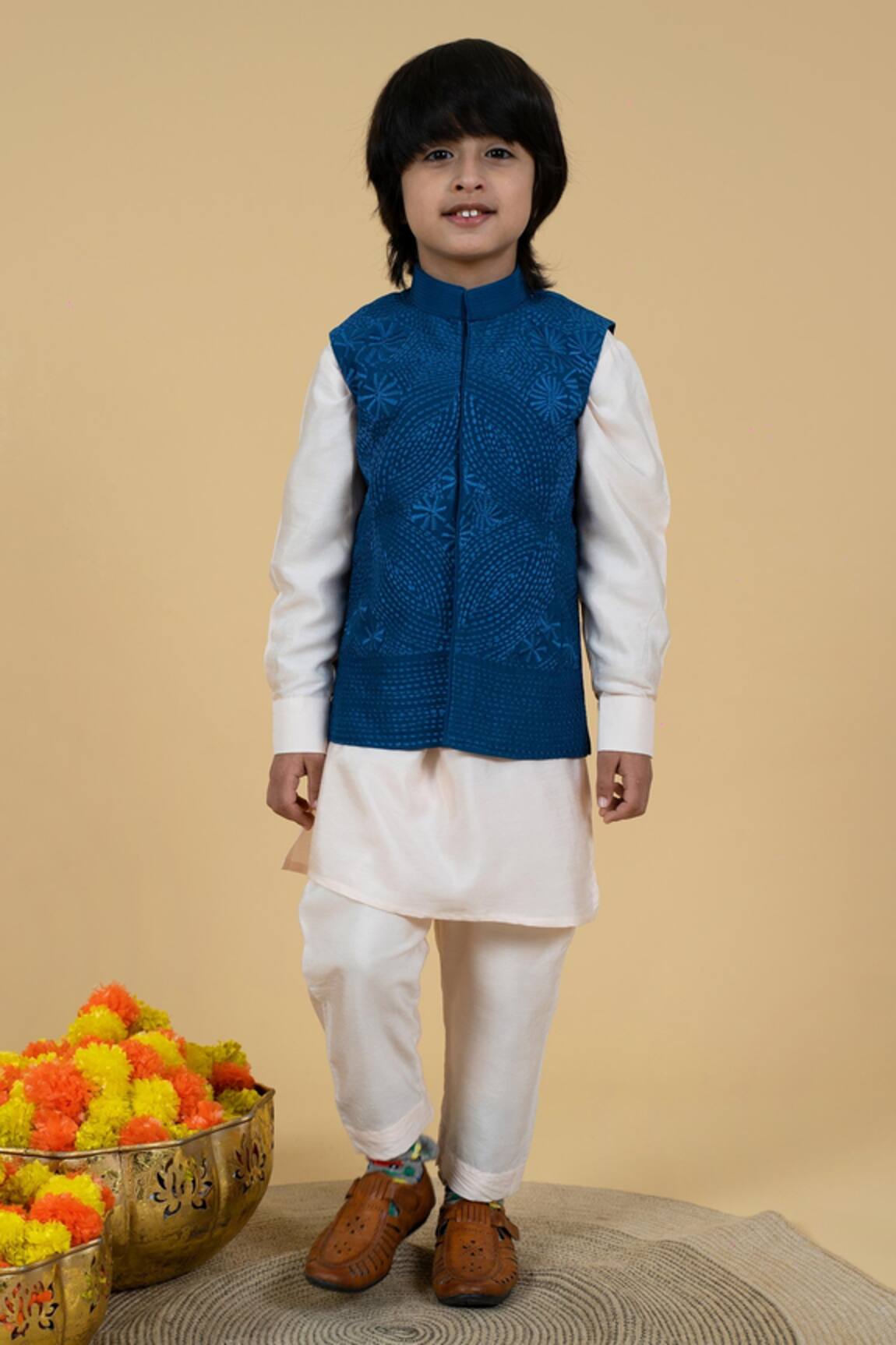 Little Boys Closet Embroidered Bundi Kurta Set