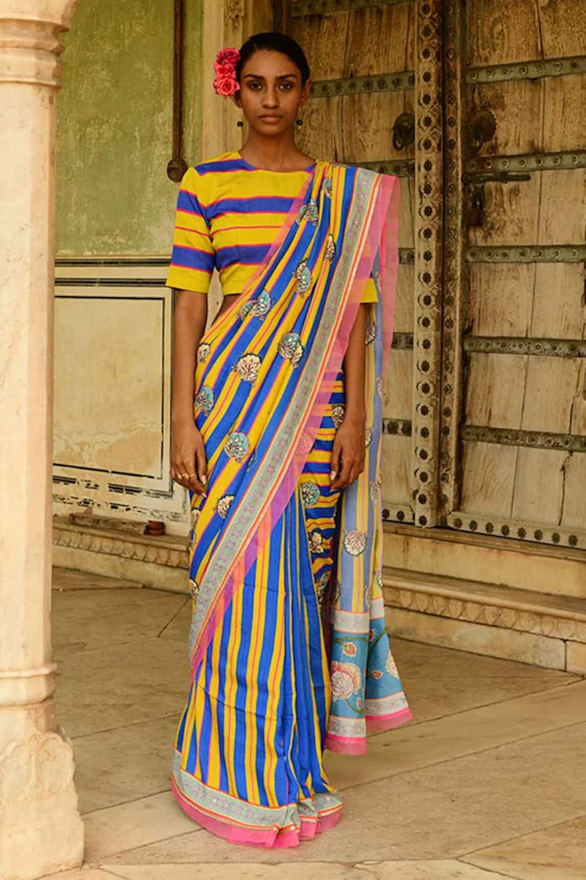 Swati Vijaivargie Bindiya Silk Stripe Saree