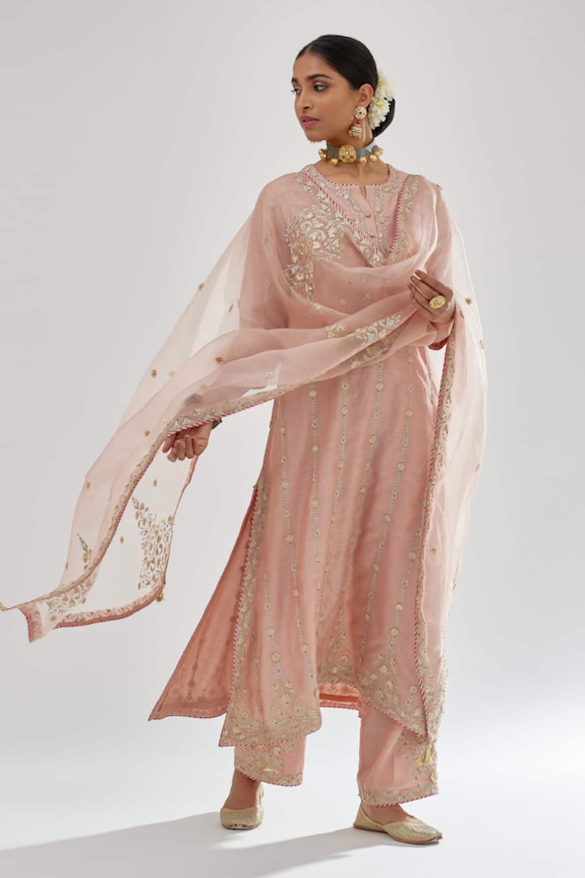 Kora Silk Chanderi Kurta Pant Set
