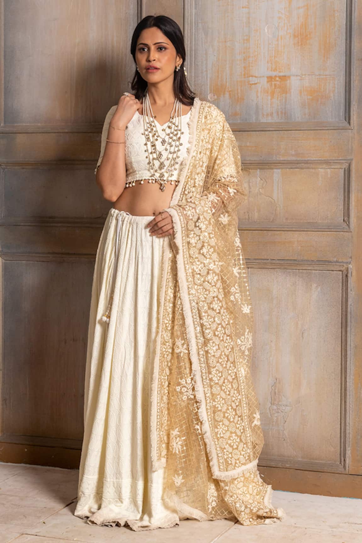 Monk & Mei Mallika Chikankari Embroidered Lehenga Set