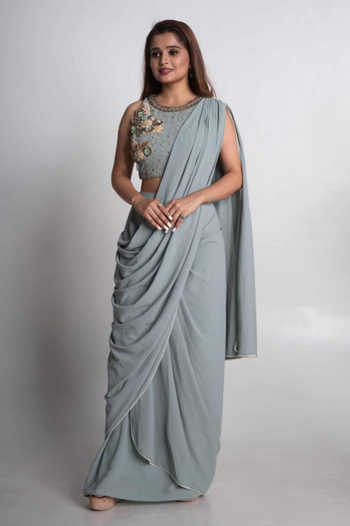 Merge Design Pre-Draped Saree Set 
