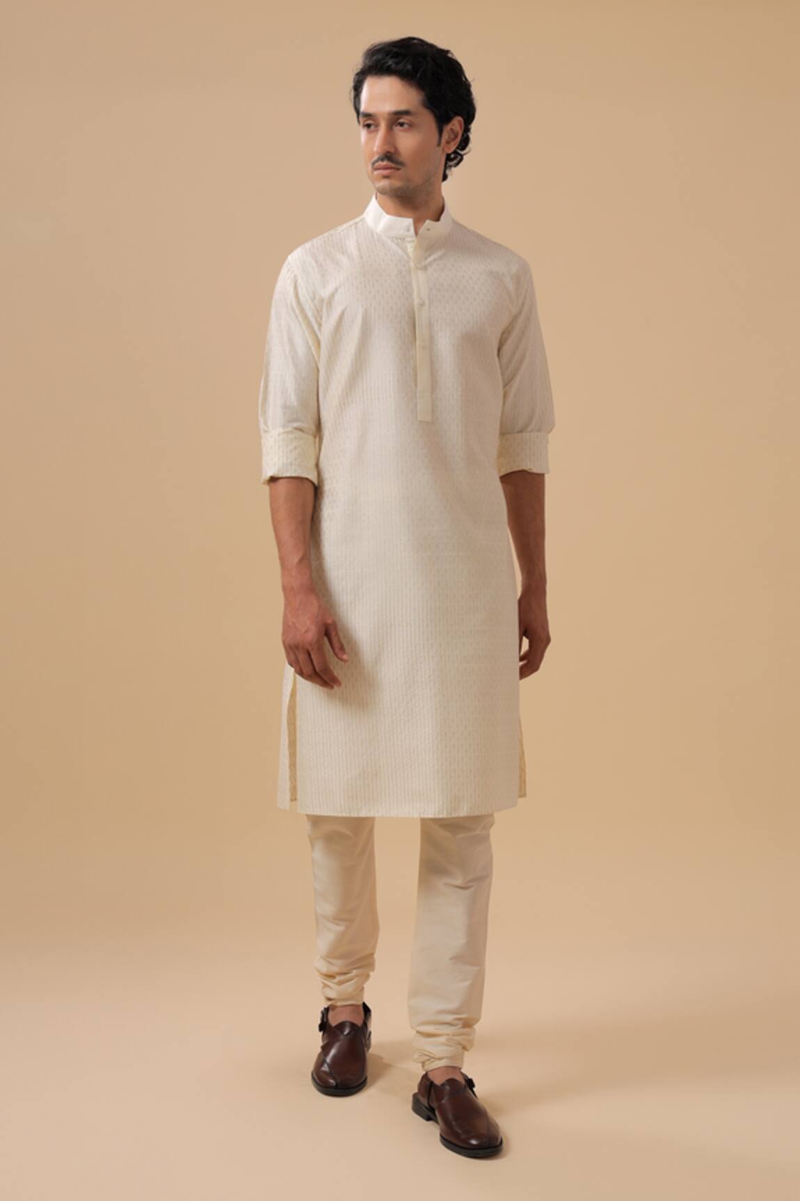 Raghavendra Rathore Blue Raw Silk Tonal Embroidered Kurta