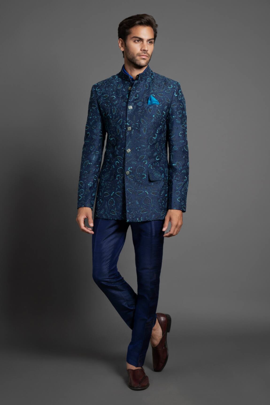 Raghavendra Rathore Jodhpur Silk Floral Embroidered Bandhgala