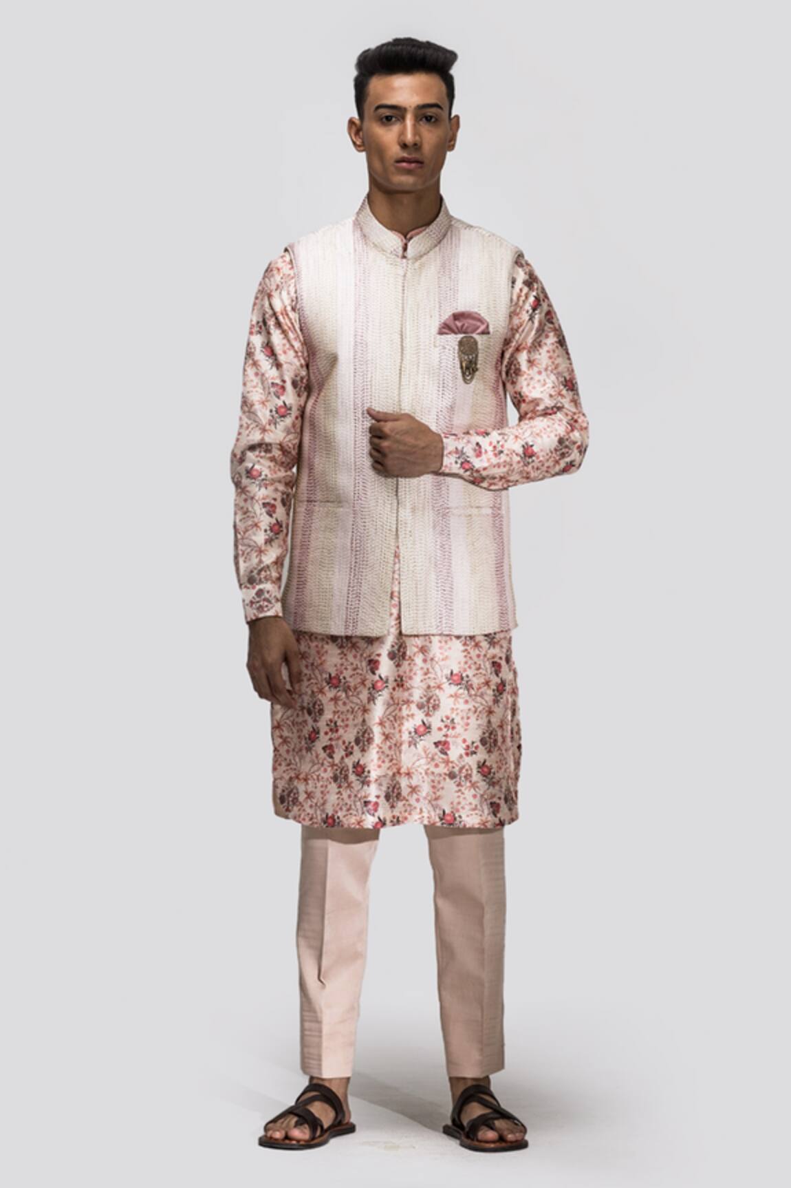 Asuka Floral Print Kurta Set With Bundi
