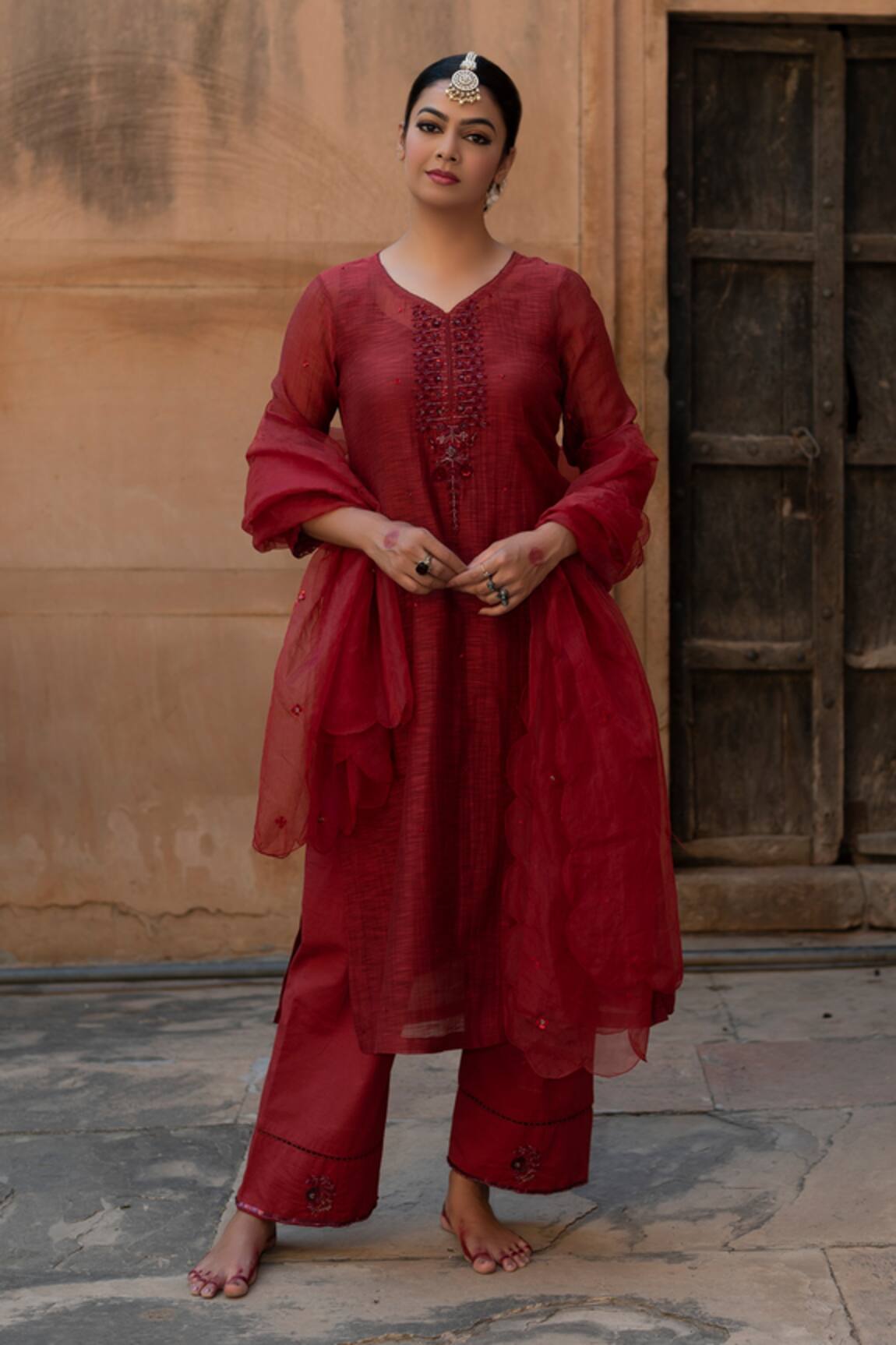 Yati Zardosi Embroidered A-Line Kurta Set