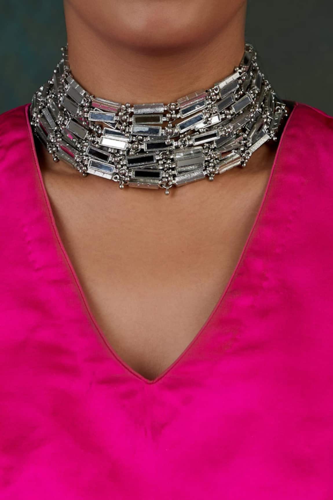 House Of Tuhina Link Mirror Studded Choker