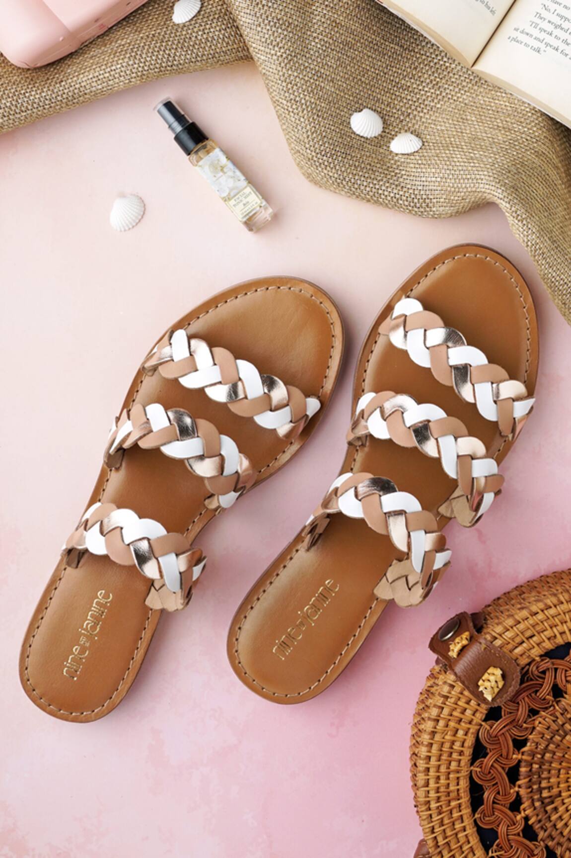 Nine By Janine Ella Braided Strap Leather Flats