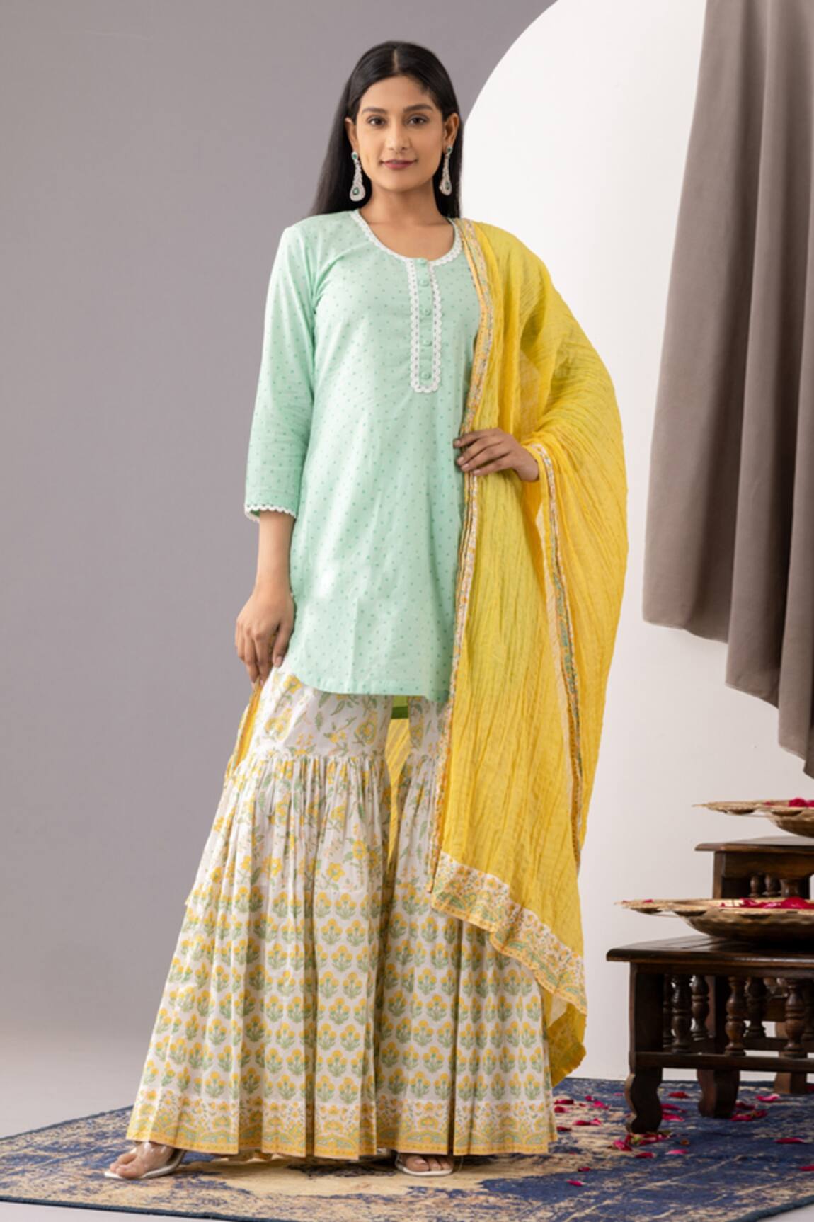 Abbaran Polka Dot Print Kurta Set