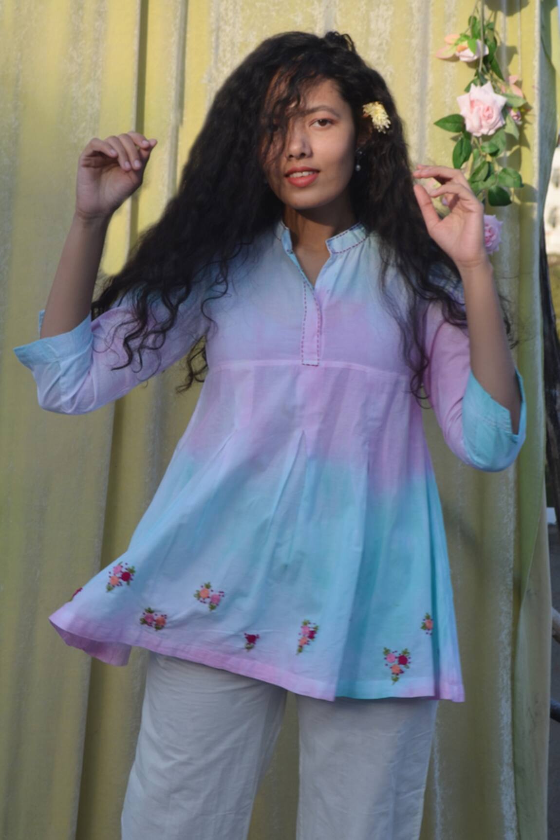 Studio Malang Ombre Thread Embroidered Cotton Top 