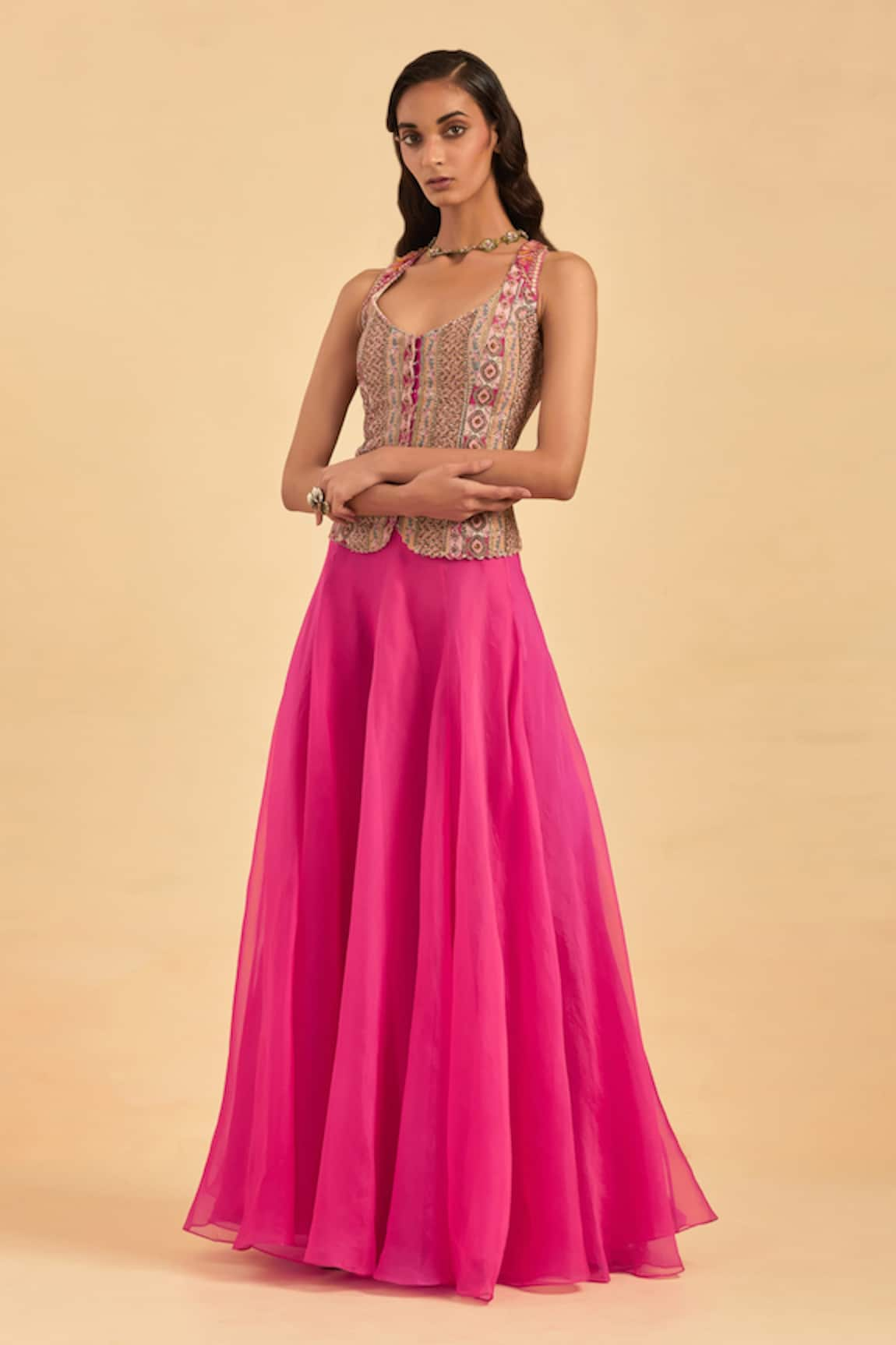 AUM by Asit and Ashima Silk Embroidered Corset With Skirt