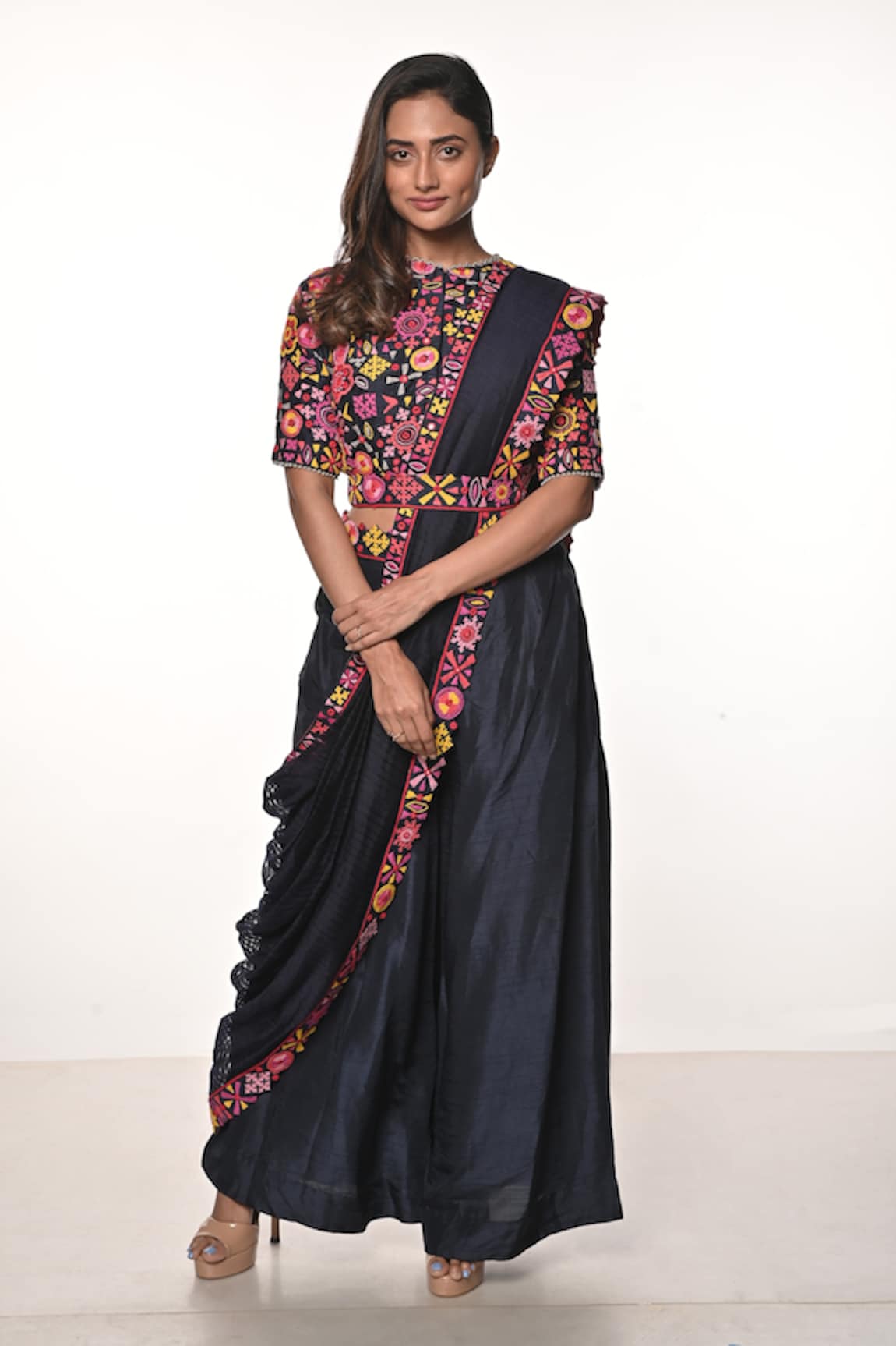 Soumodeep Dutta Hand Embroidered Border Pant Saree With Blouse