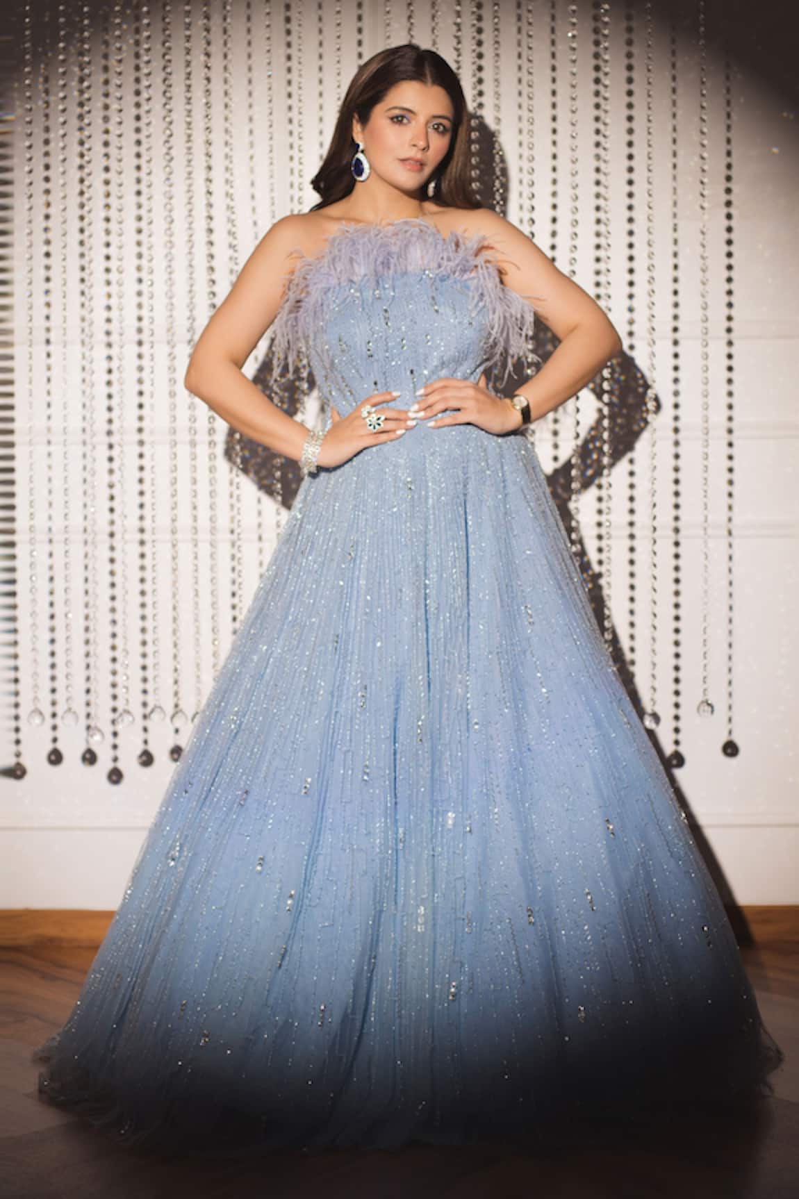 Shivani Awasty Anna Feather Trim Gown 