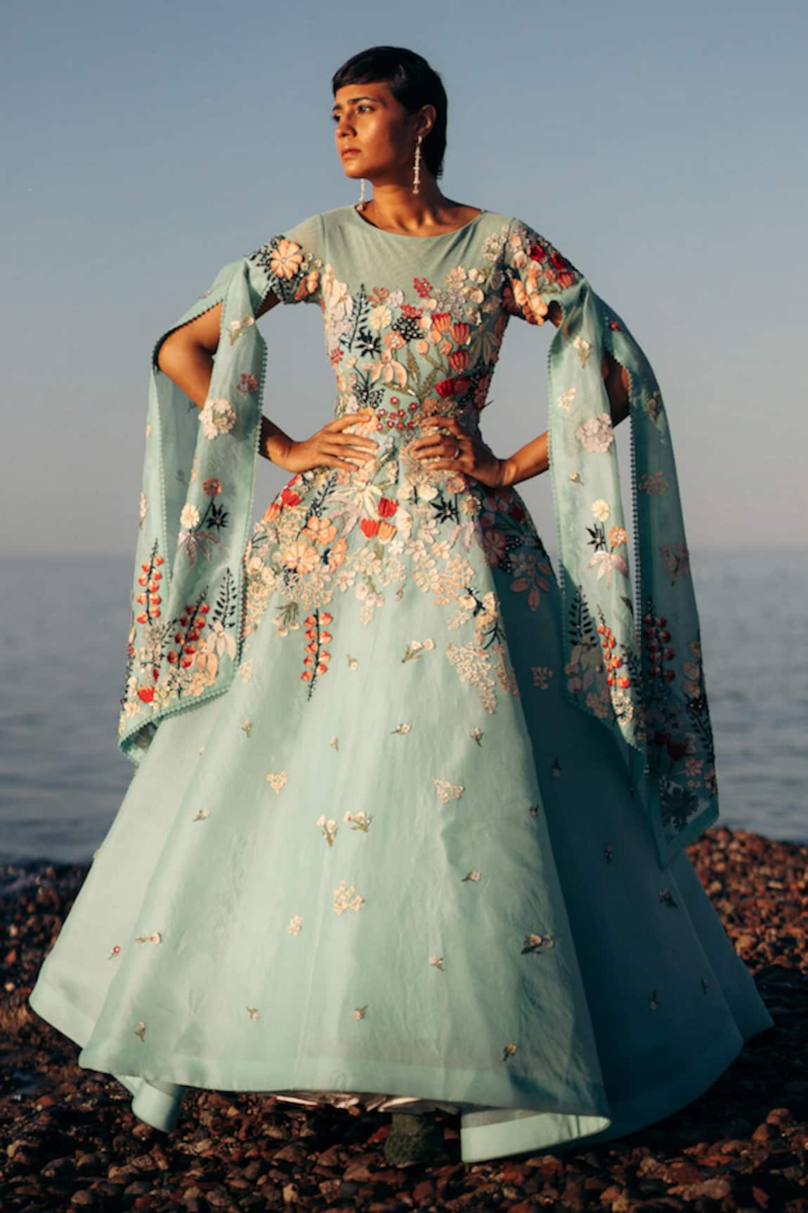 Sahil Kochhar Flora Applique Embroidered Gown