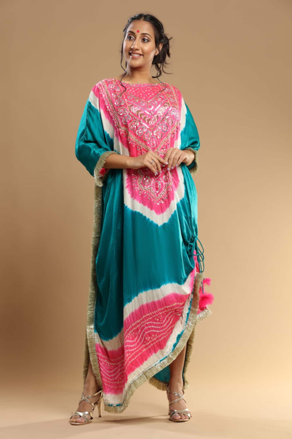 Etasha By Asha Jain Draped Bandhani Kaftan 