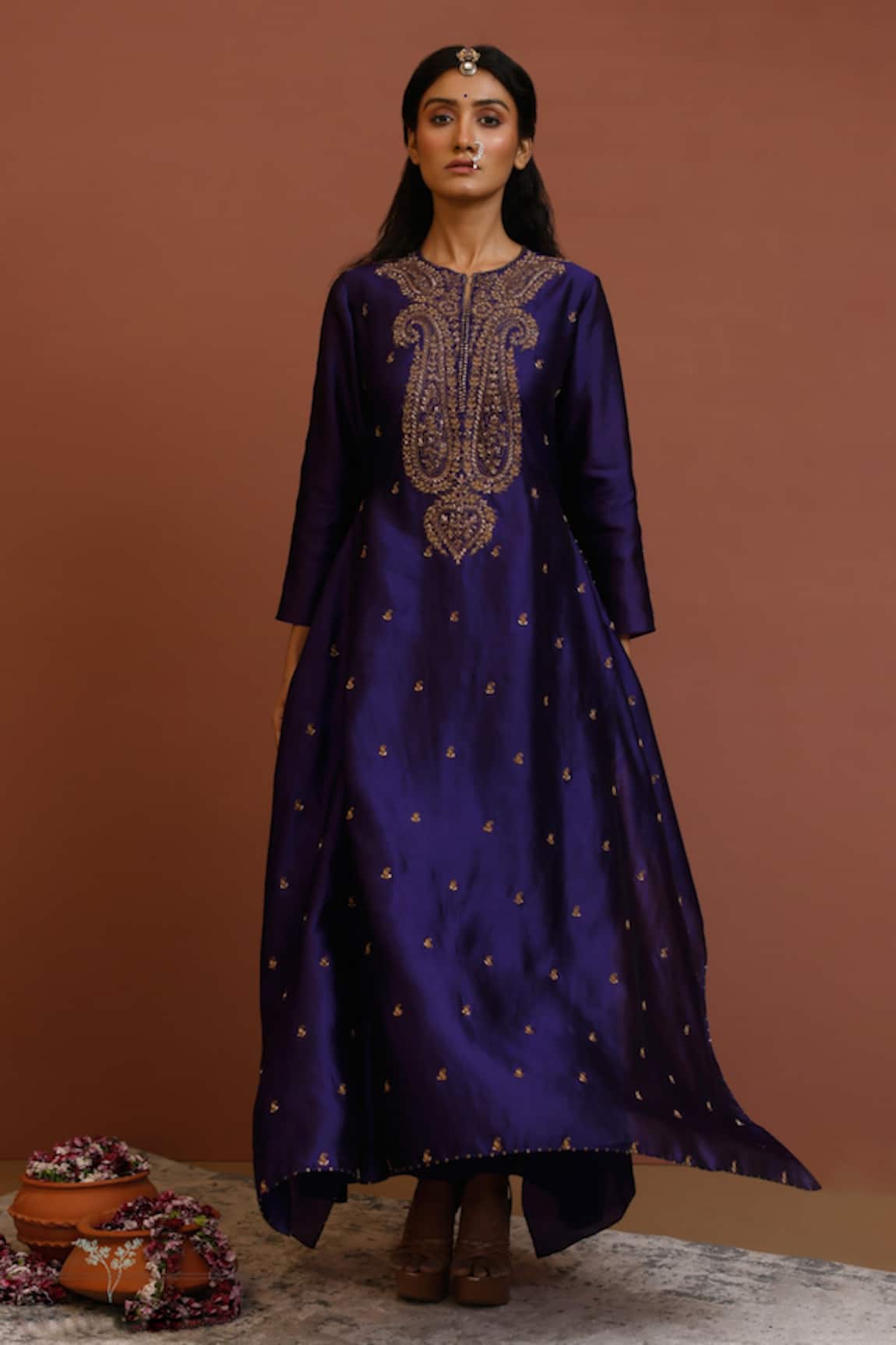 Neha Poddar Silk Paisley Embroidered Dress