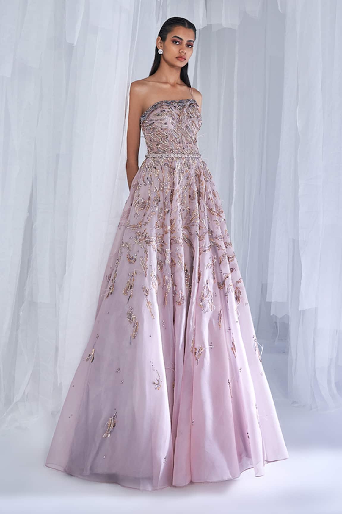 Dolly J Inessa Sequin & Crystal Beads Embellished Gown With Belt