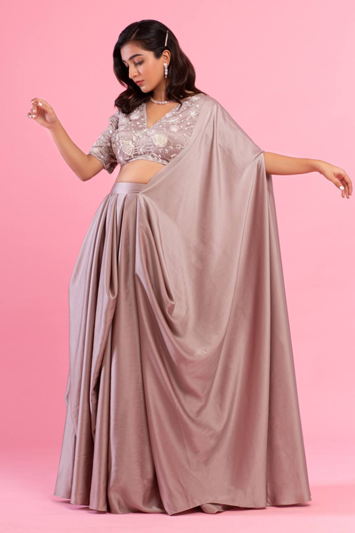 PIRI INDIA Milano Satin Pre-Draped Saree Set 