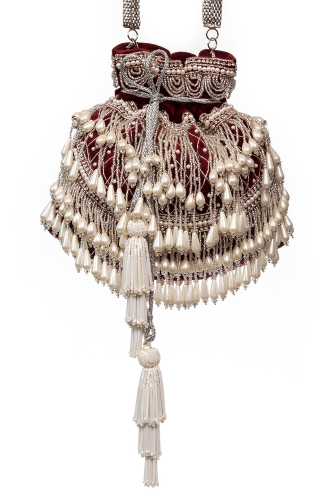 SG Collection By Sonia Gulrajani Velvet Pearl Drop Potli