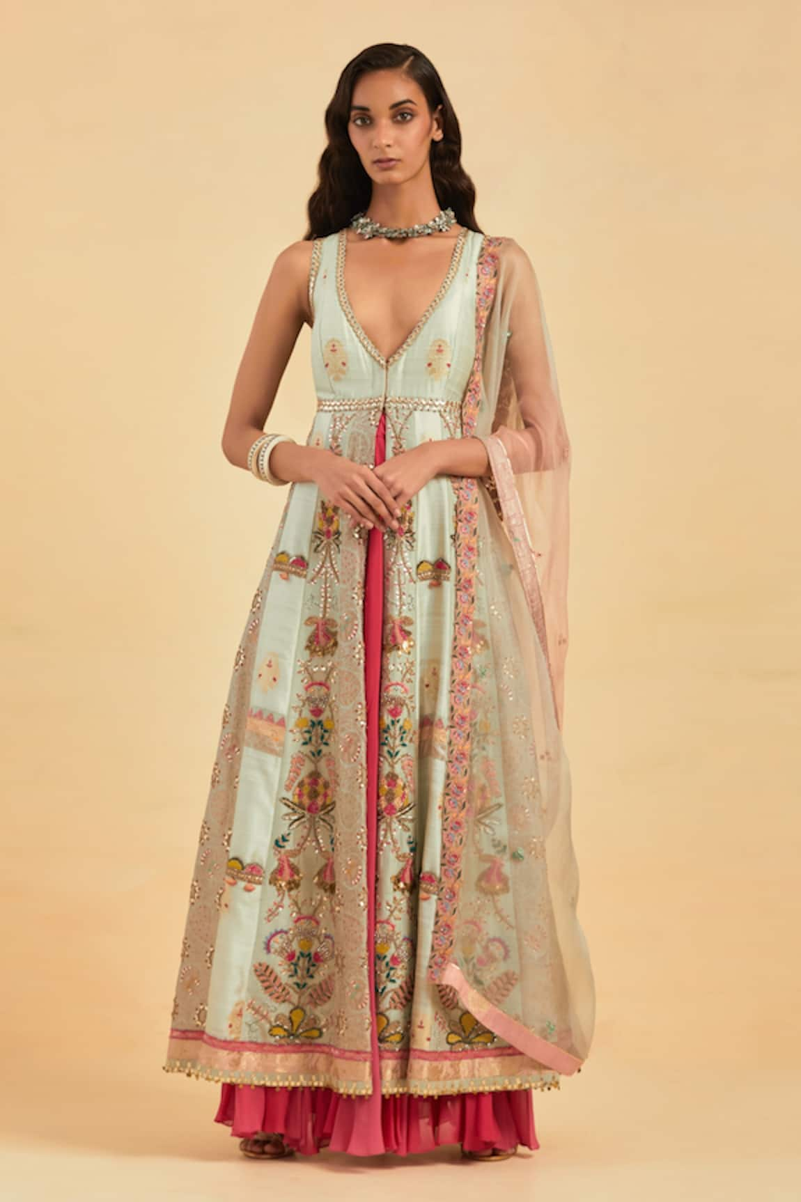 AUM by Asit and Ashima Zardozi & Aari Embroidered Anarkali & Skirt Set