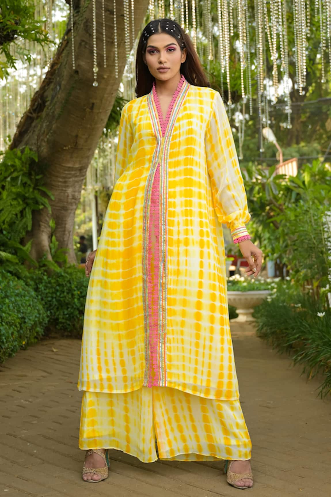 Disha Kahai Tie-Dye Pattern V-Neck Kurta & Palazzo Set