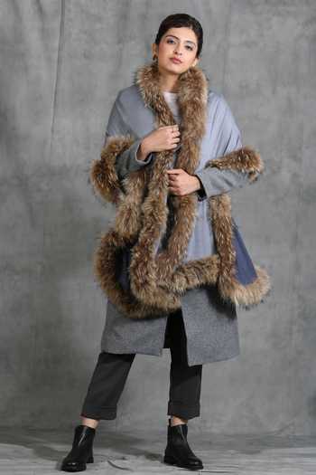 Dusala Handwoven Cashmere Fine Wool Fur Bordered Stole