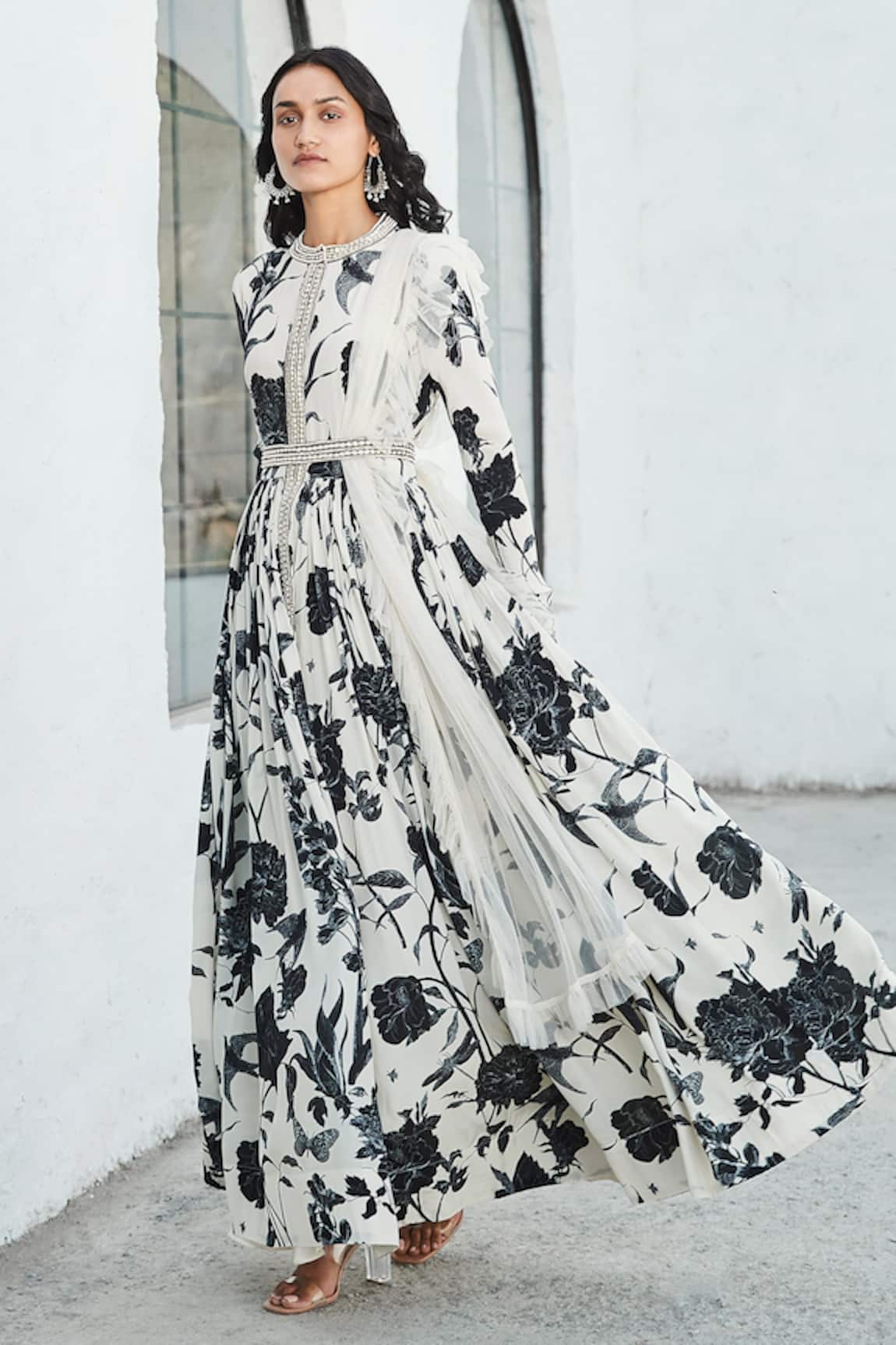 Basanti - Kapde Aur Koffee Botanical Print & Embroidered Anarkali With Dupatta