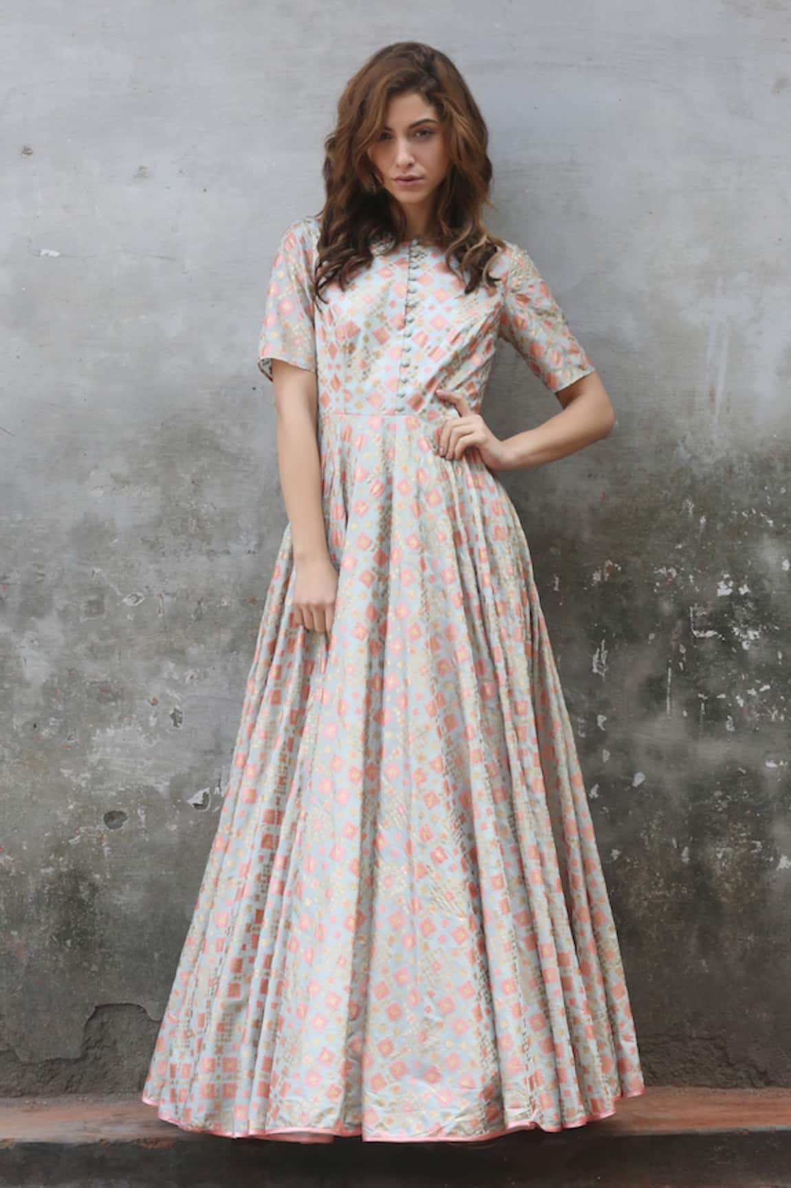 I am Design Silk Ikat Print Gown