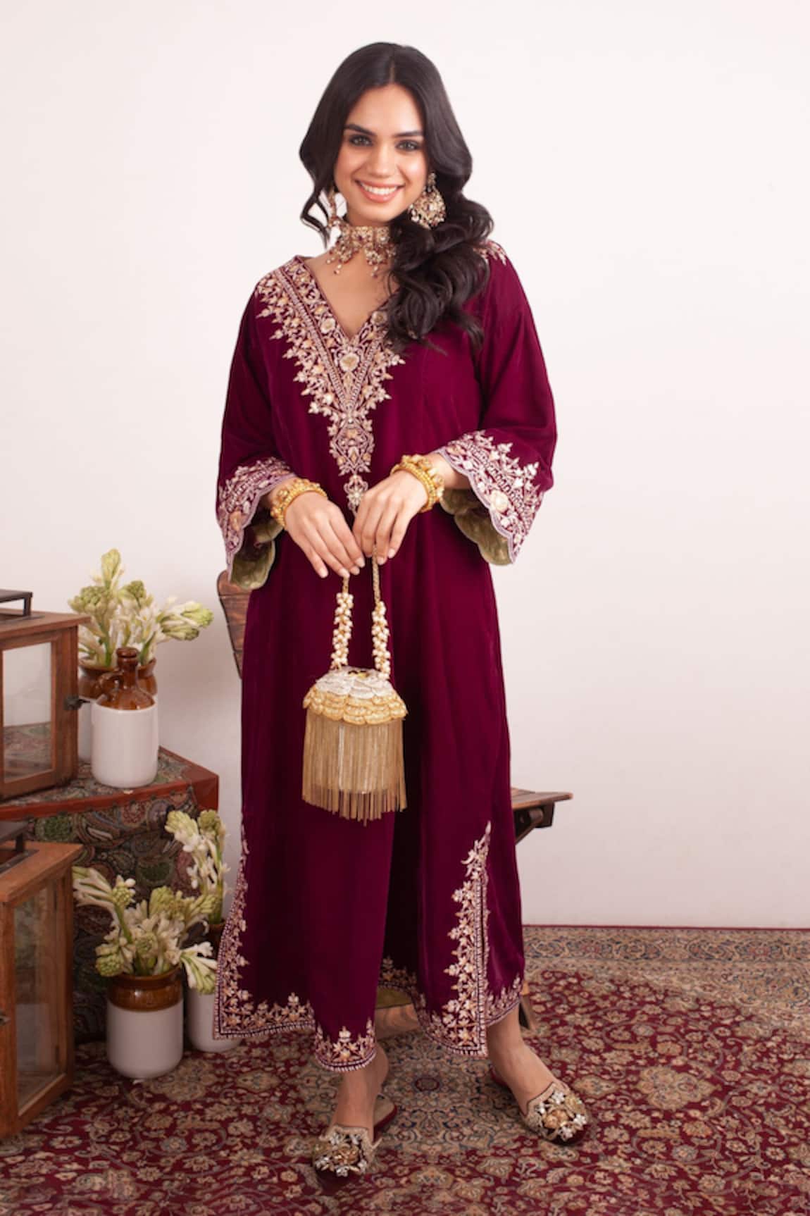 Forever Noor Gold Embellished Bucket Bag