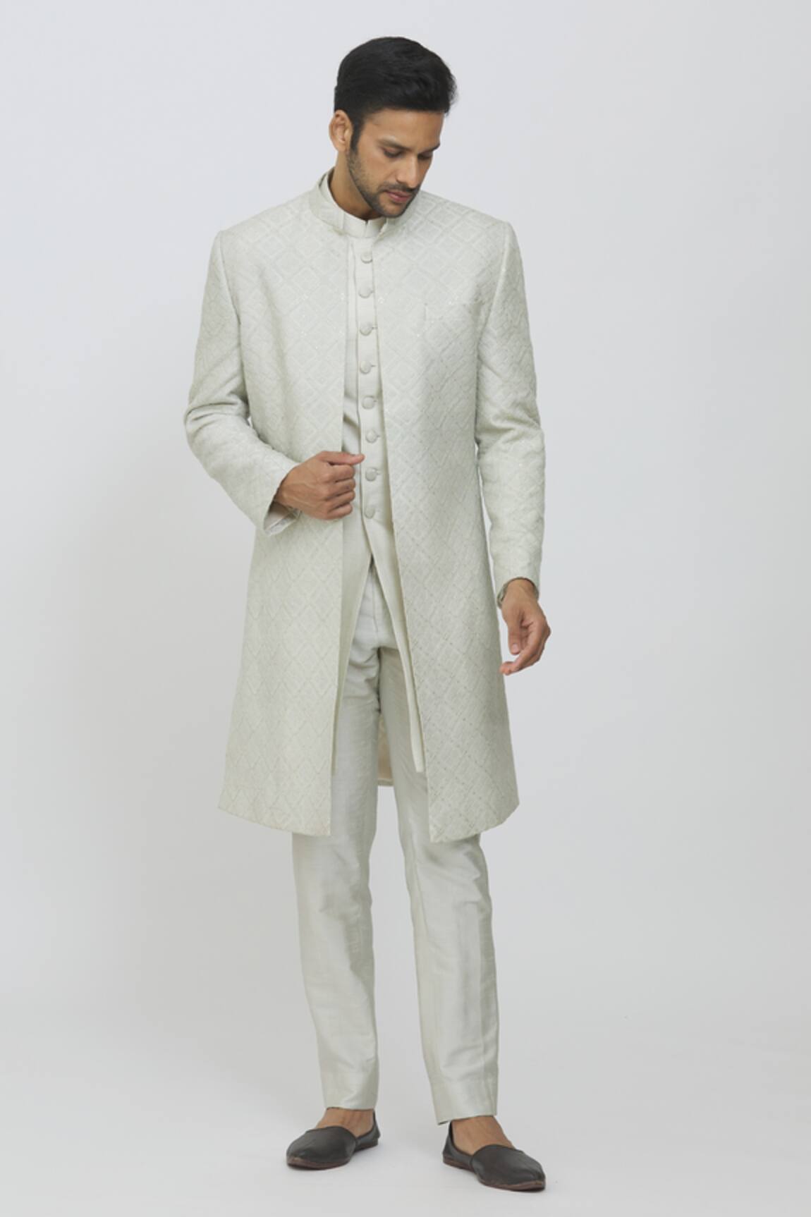 Priti Sahni Geometric Embroidered Sherwani Set