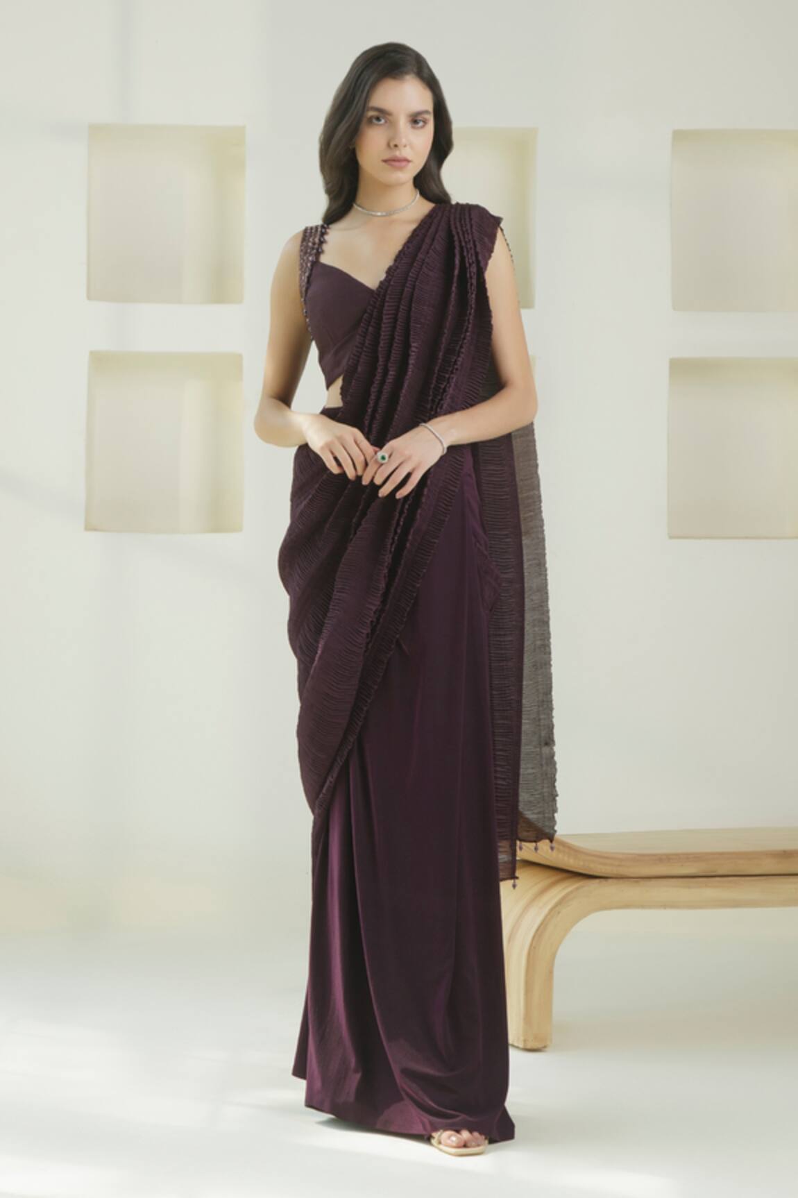 Seeaash Pleated & Pre-Draped Saree Set
