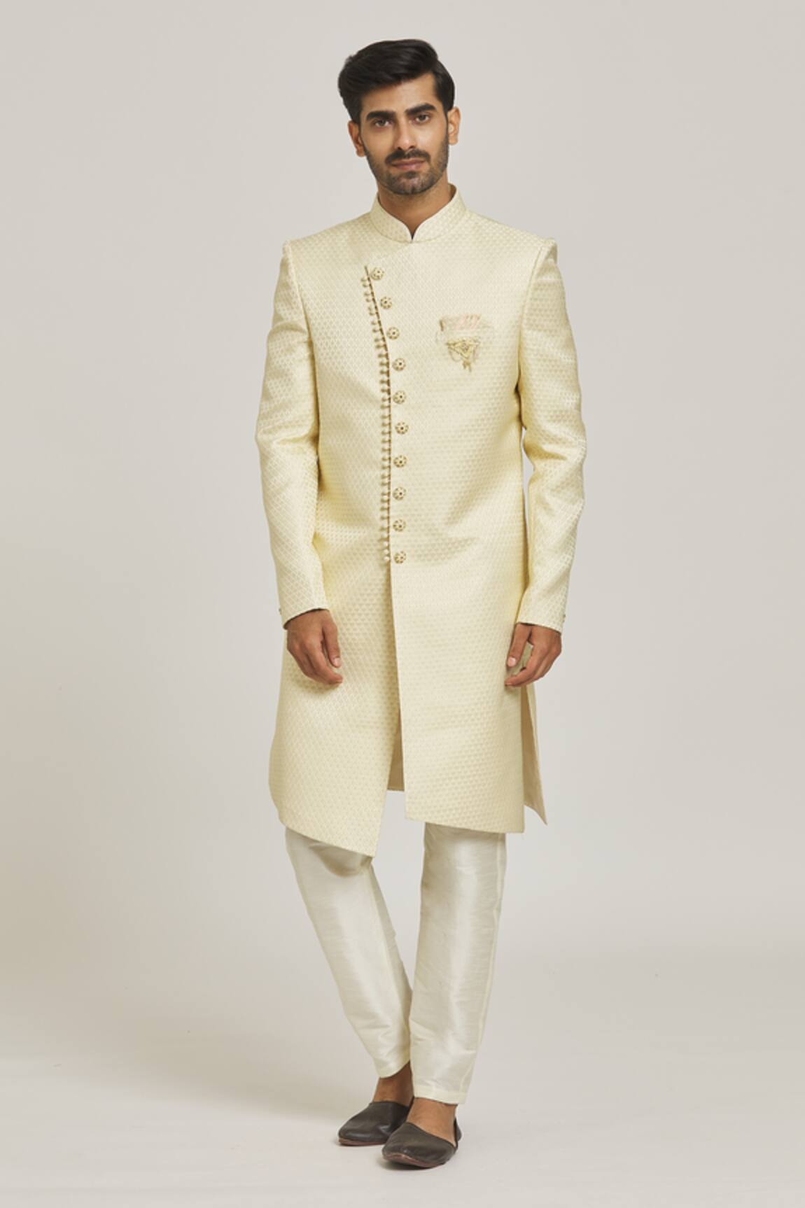Adara Khan Overlap Geometric Pattern Sherwani Set