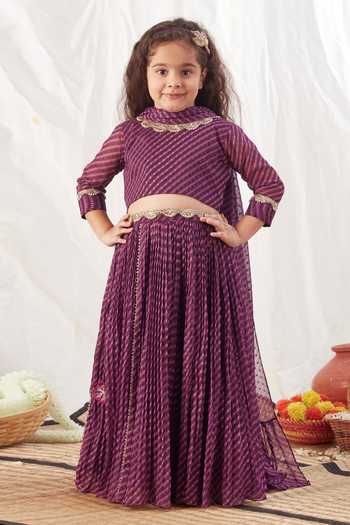 Vivedkids Gota Stripe Pattern Pleated Lehenga Set