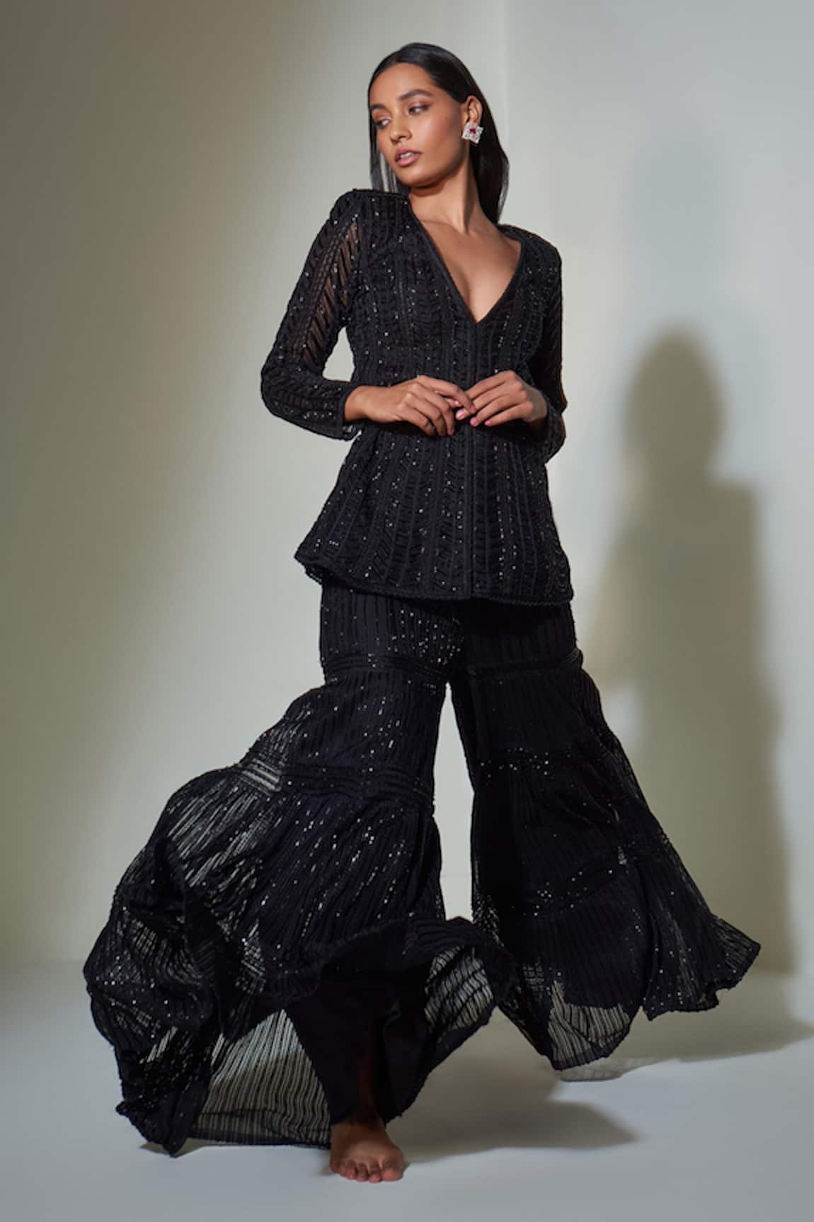 Ritika Mirchandani Embroidered V Neck Kurta & Sharara Set