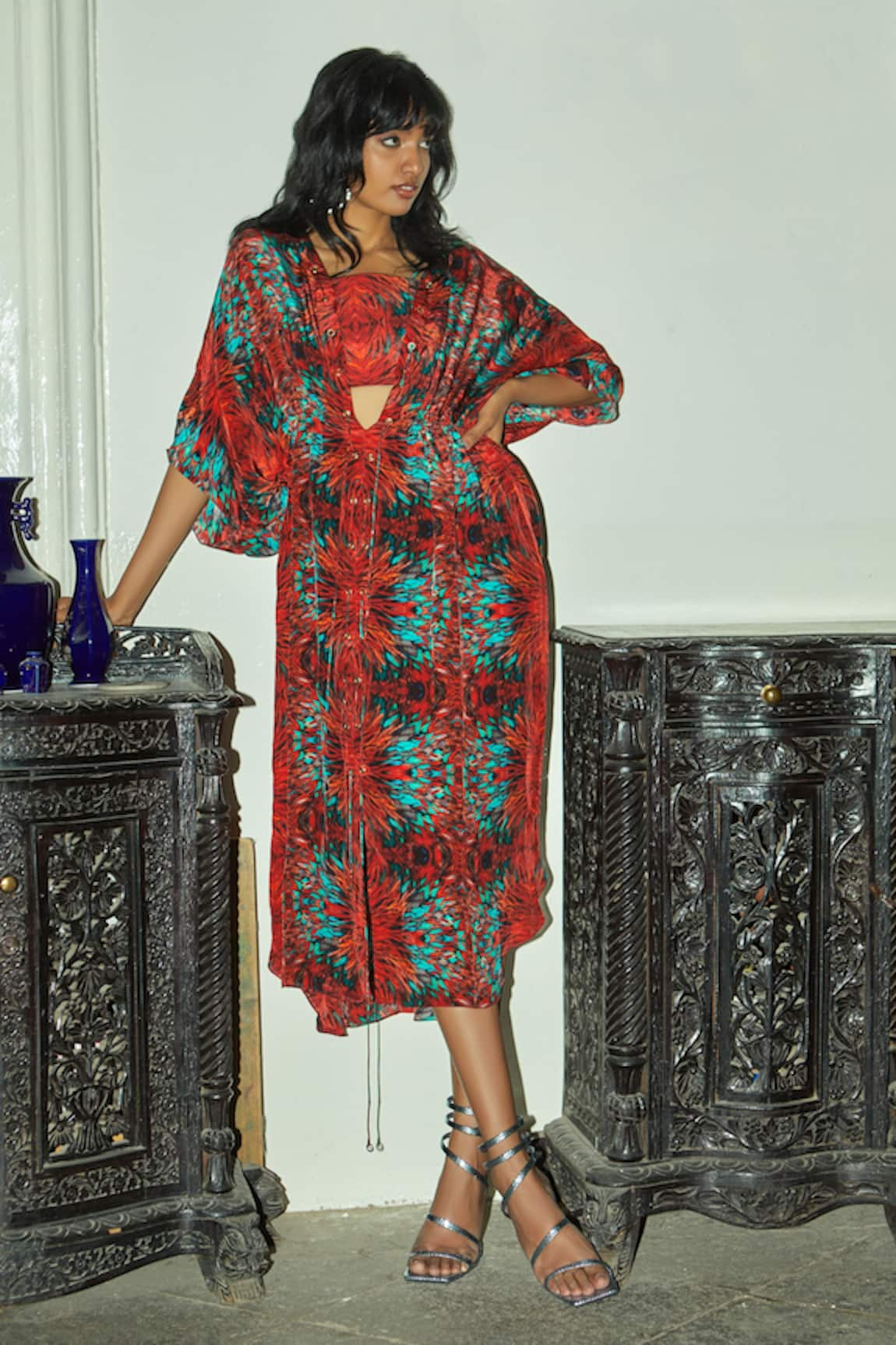 Khushbu Rathod Label Printed Kaftan With Bustier