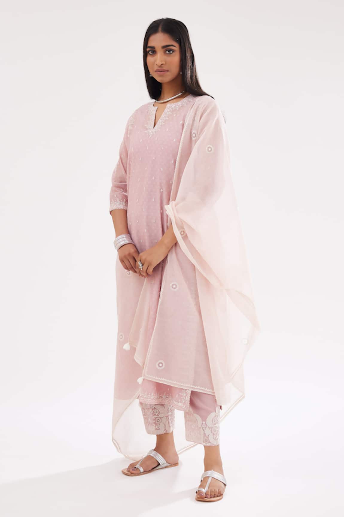 Kora Cotton Chanderi Straight Kurta Pant Set