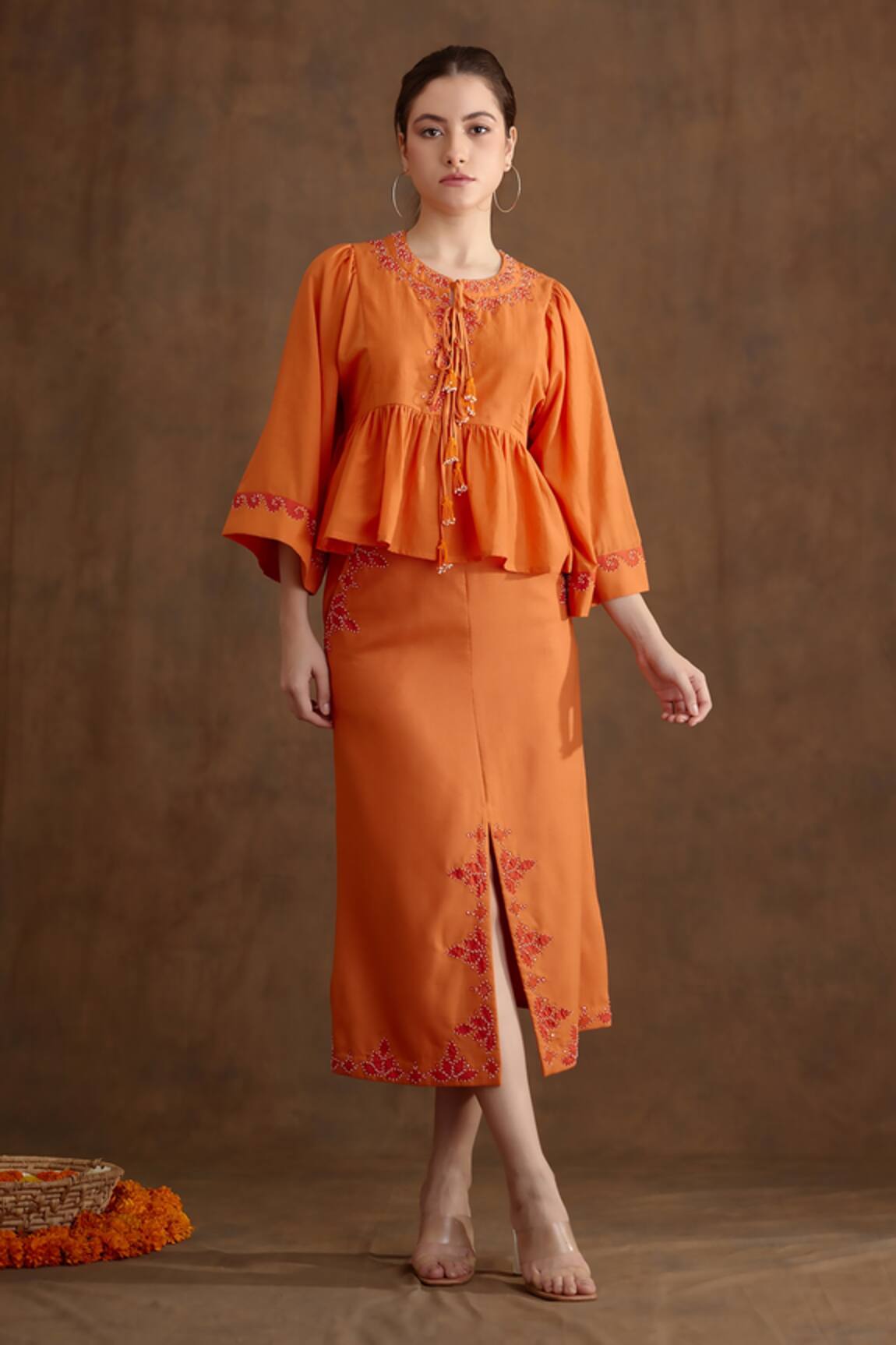 Nikasha Bead Placement Embroidered Top & A-Line Skirt Set 