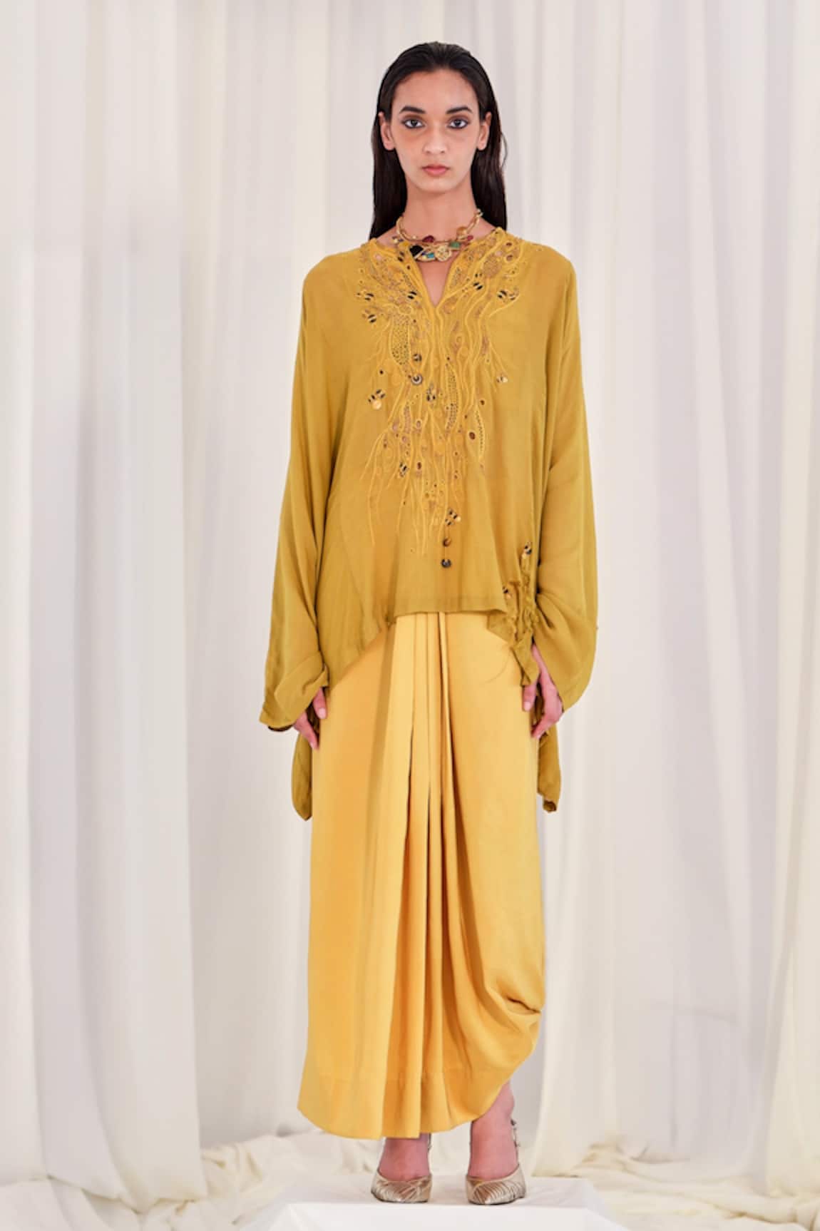 AK-OK Silk Yoke Embroidered Kurta Skirt Set