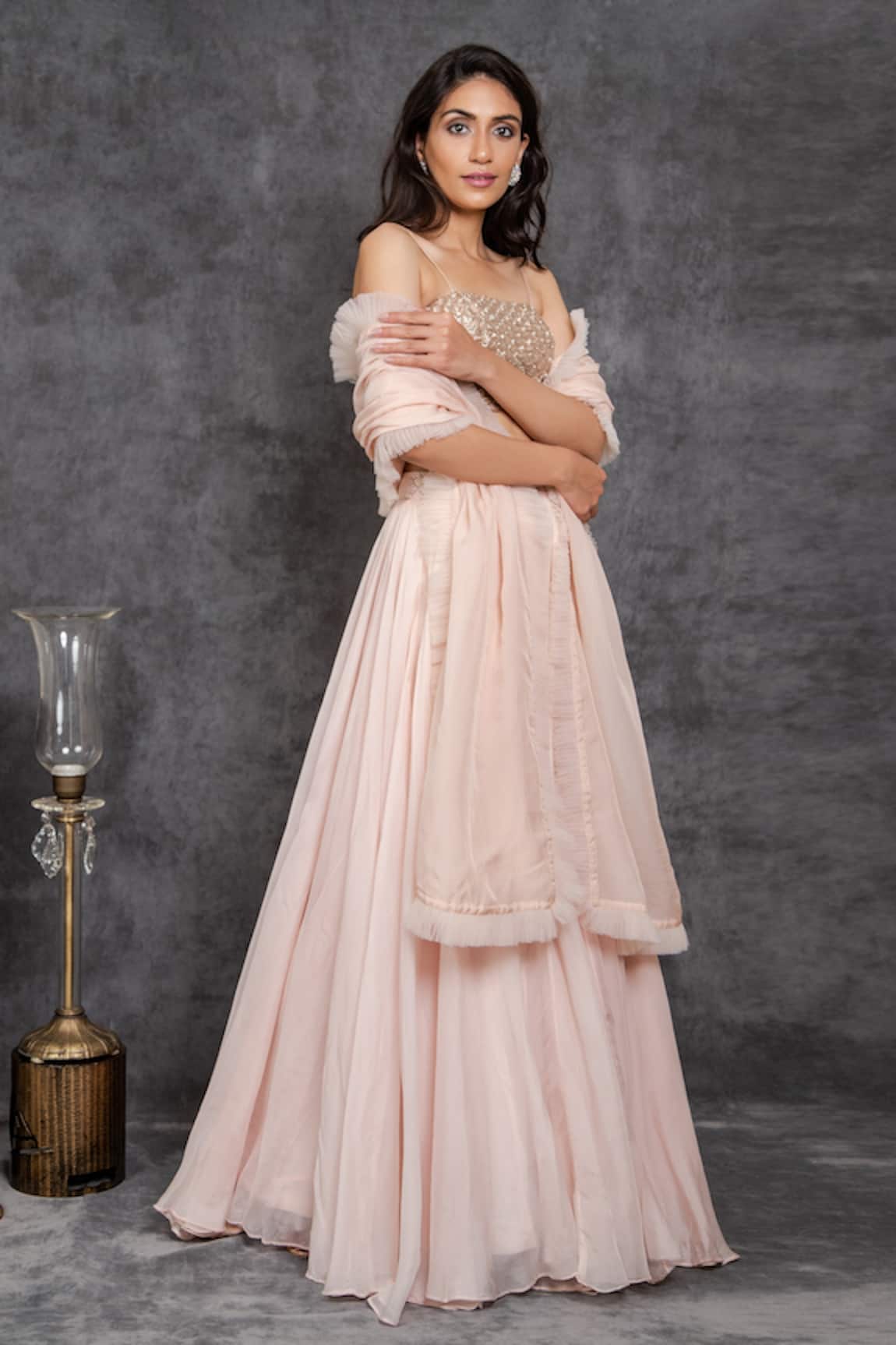 Sunita Bhandari Cutdana Embroidered Blouse Lehenga Set