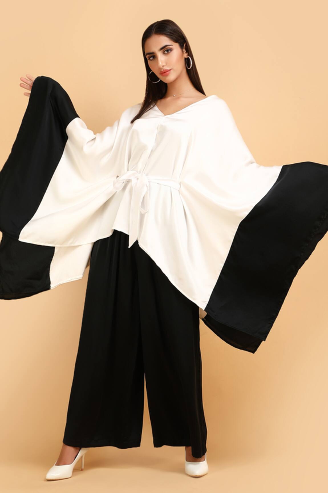 Label Ivish Black & White Kimono Jacket Trouser Set 